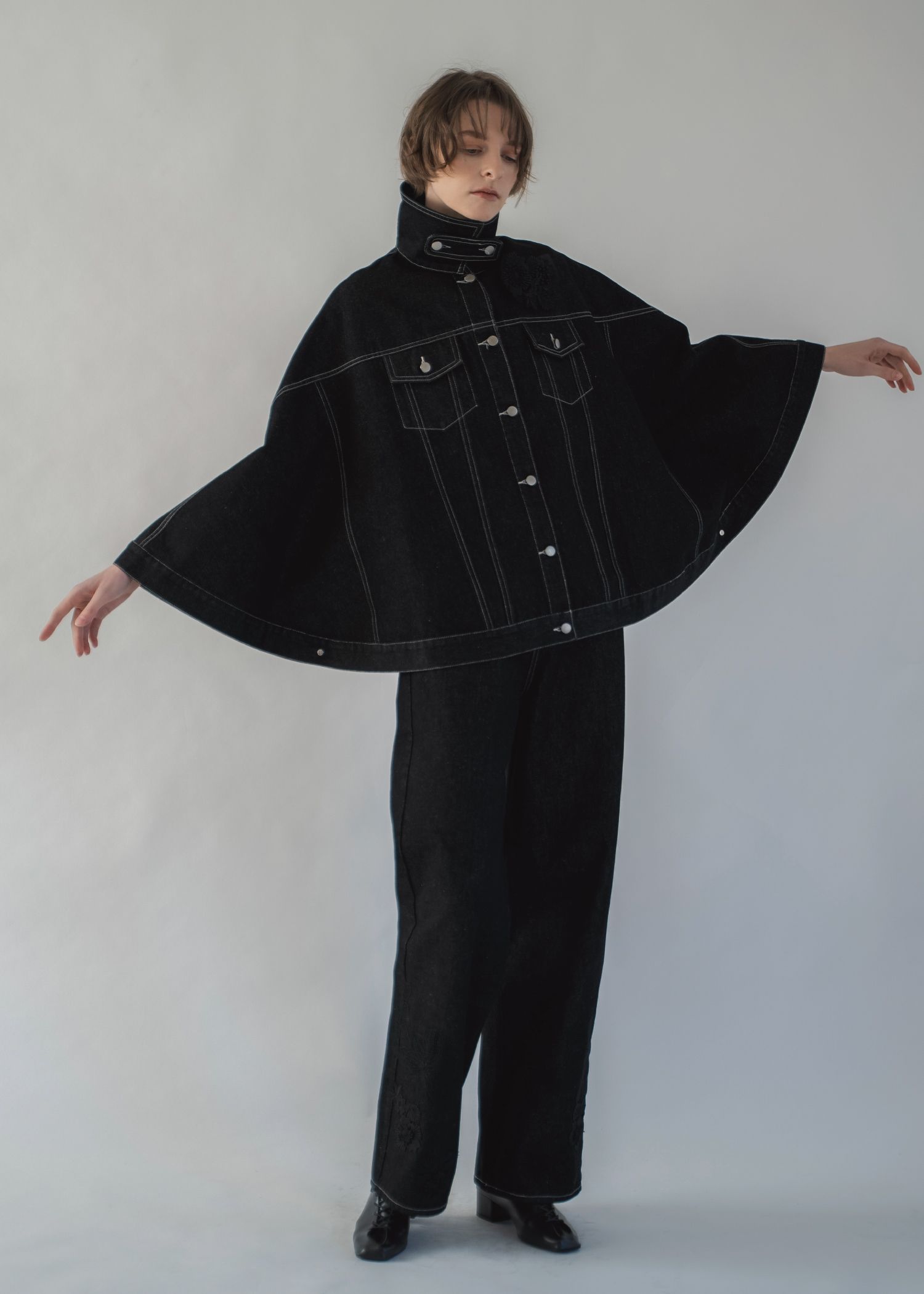 trucker detail denim poncho JK