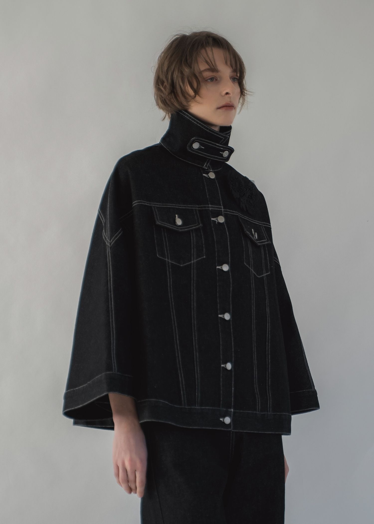 trucker detail denim poncho JK