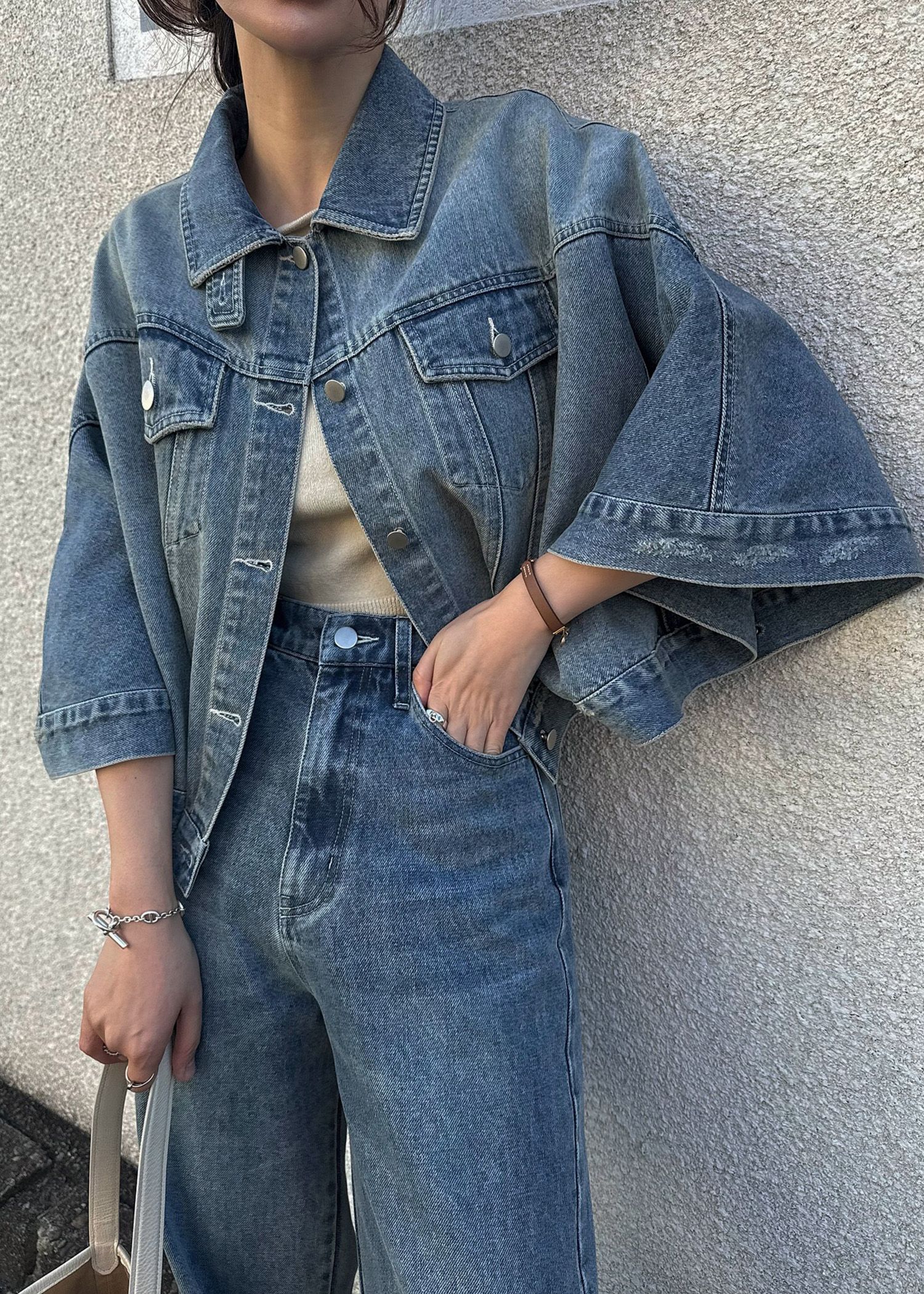 trucker detail denim poncho JK