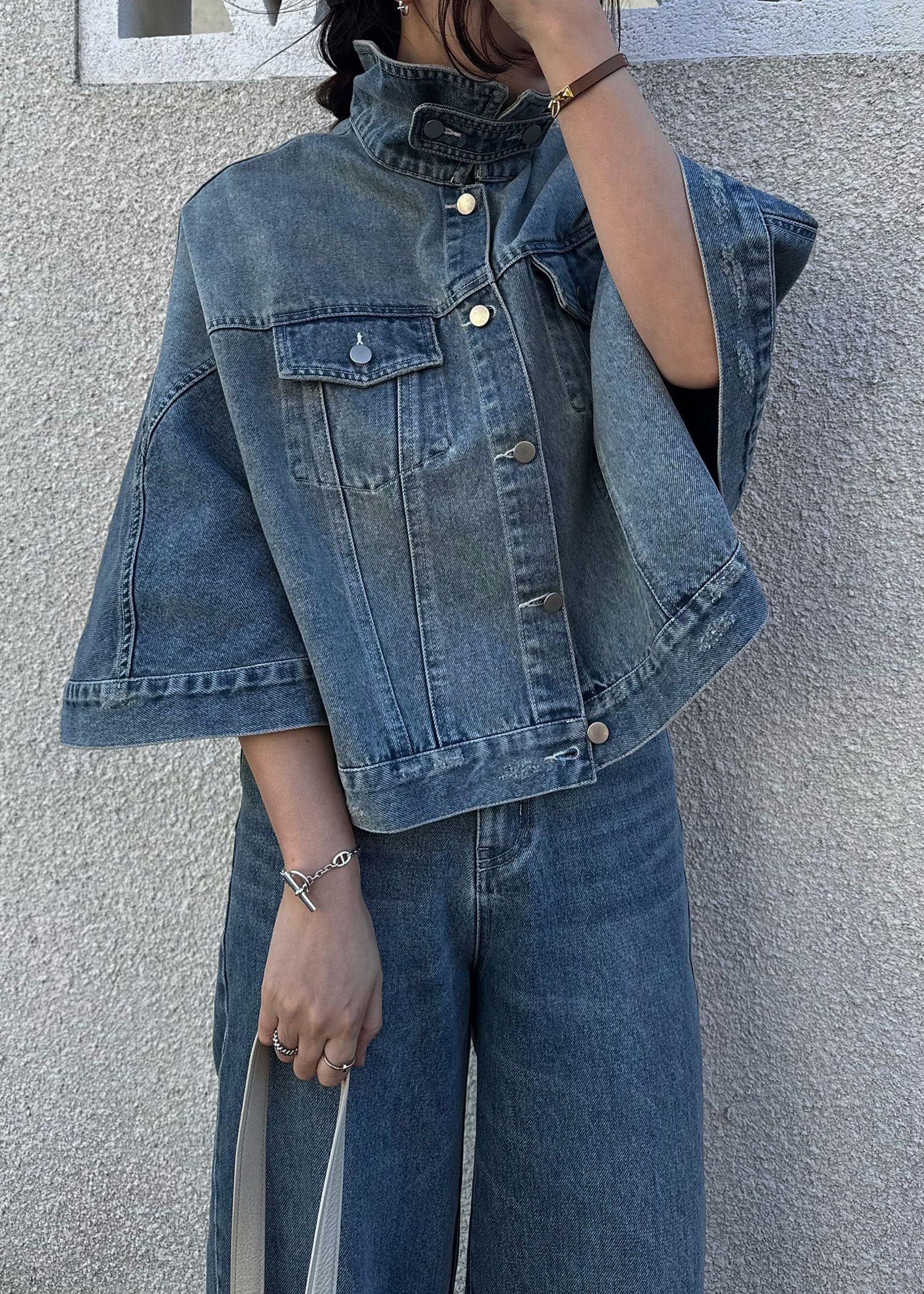 trucker detail denim poncho JK