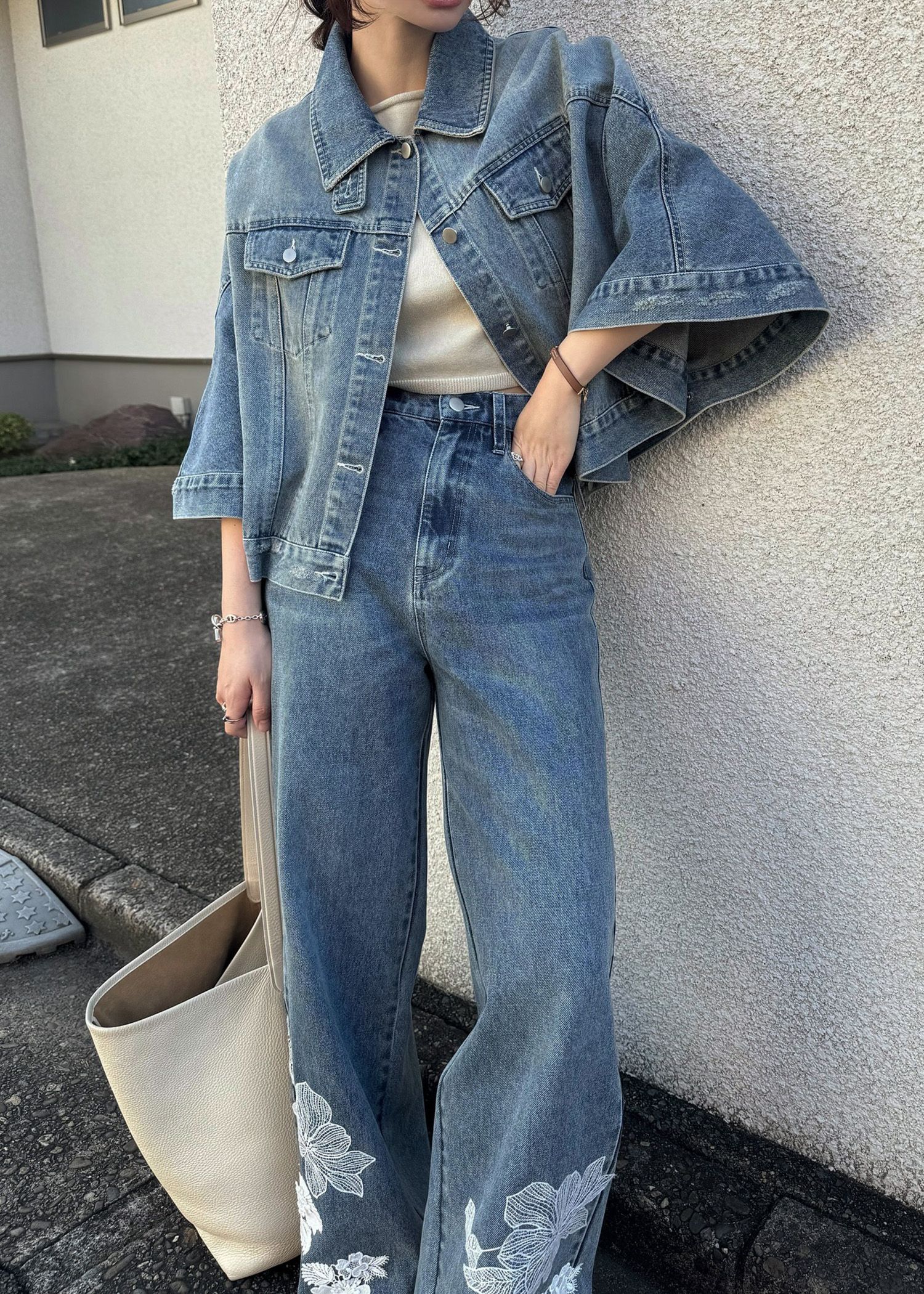 trucker detail denim poncho JK