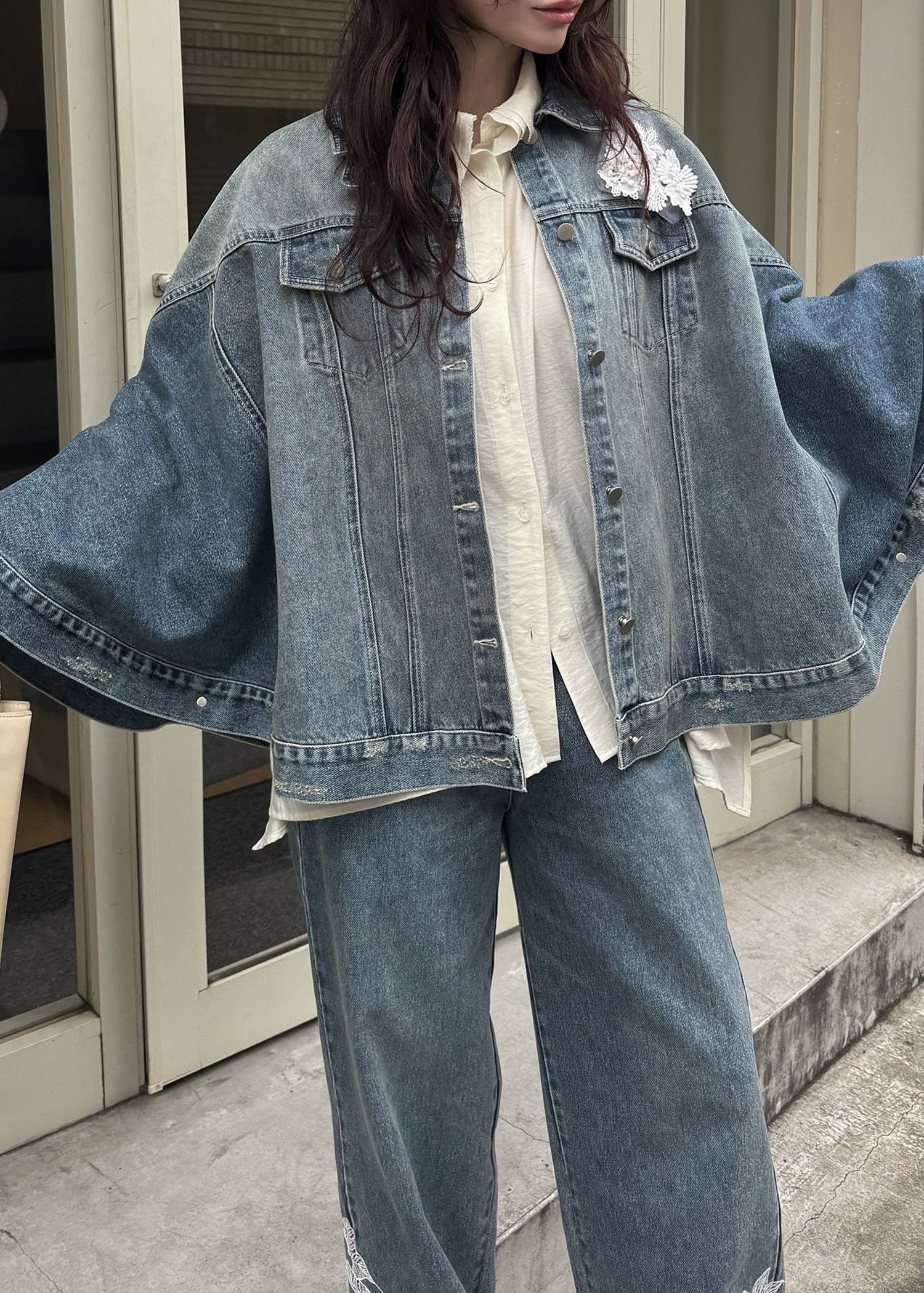 trucker detail denim poncho JK
