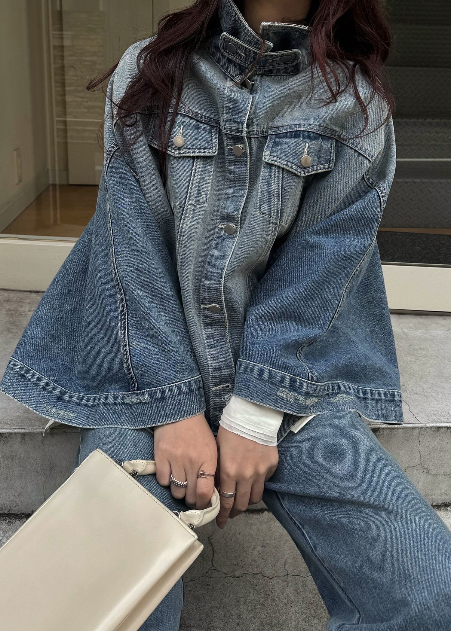 trucker detail denim poncho JK