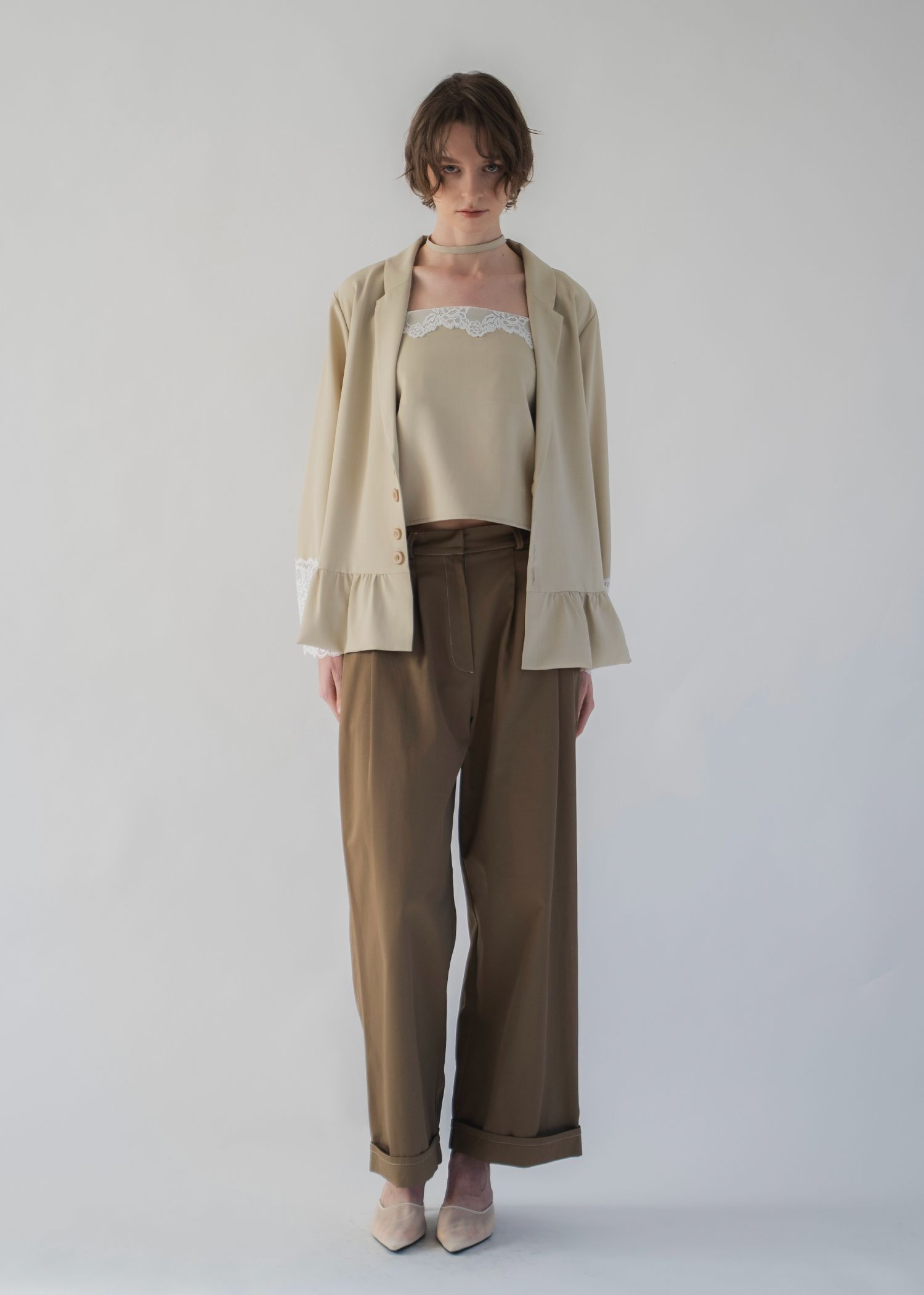 cuffs lace hem balloon frill JK