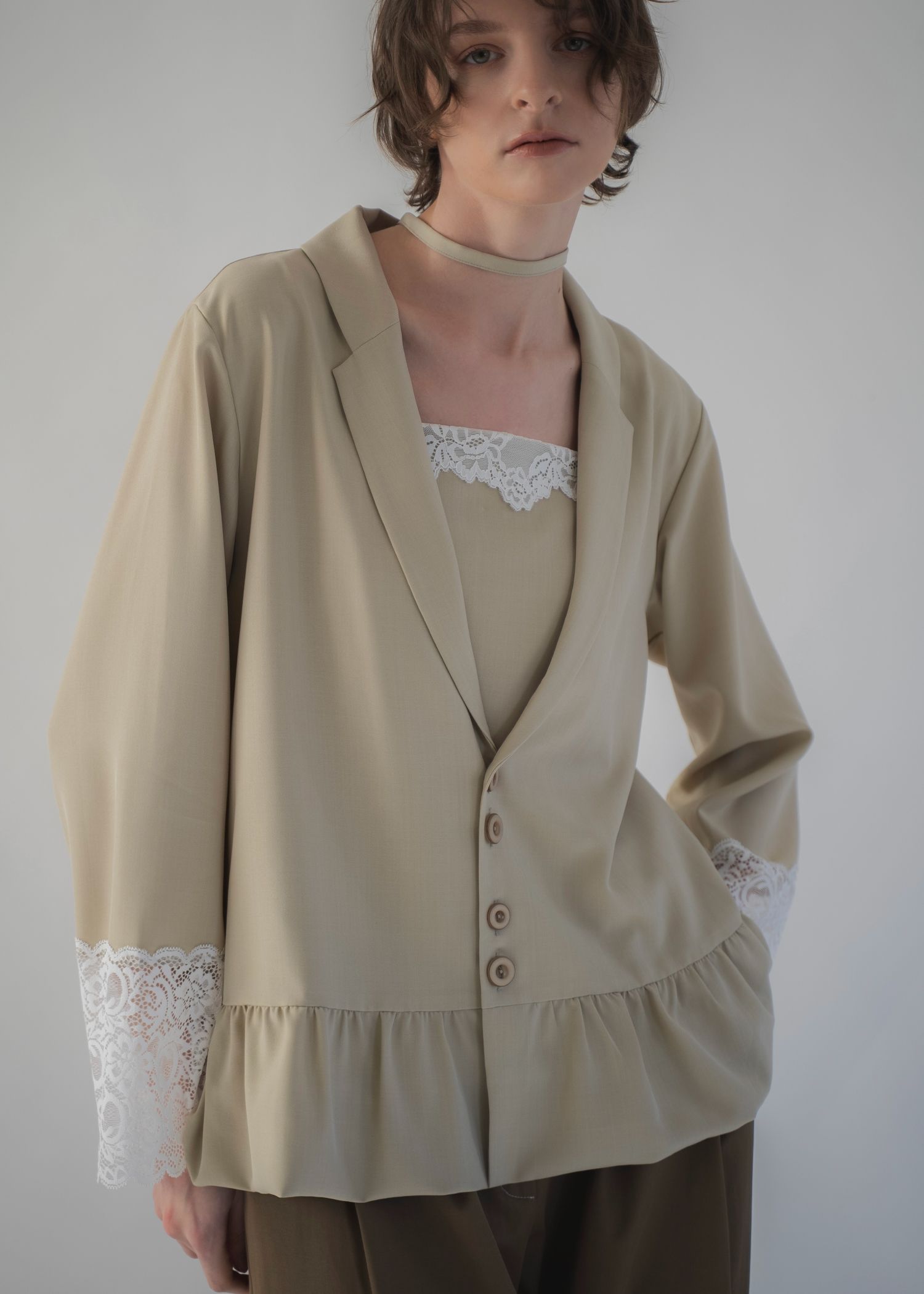 cuffs lace hem balloon frill JK