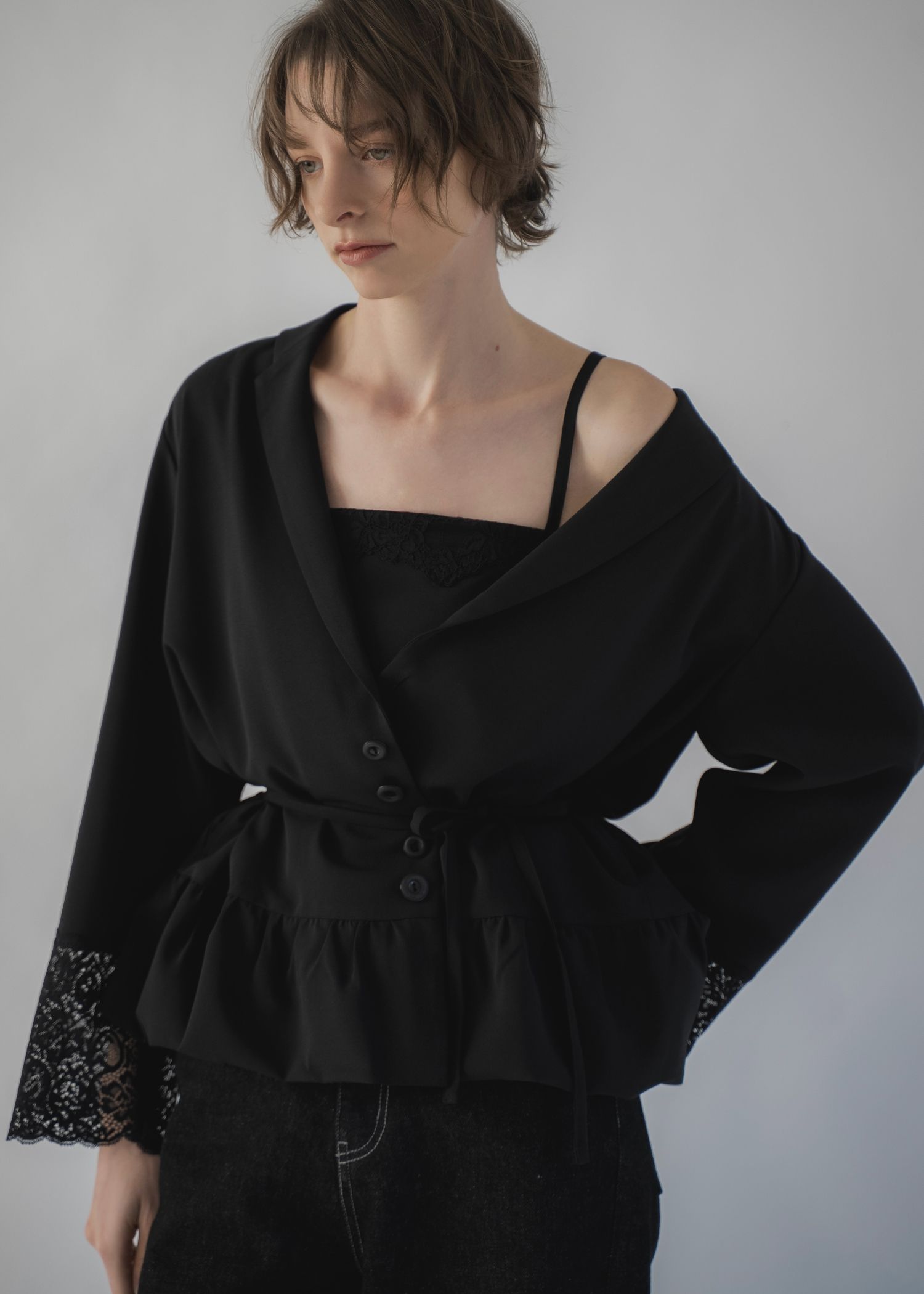 cuffs lace hem balloon frill JK