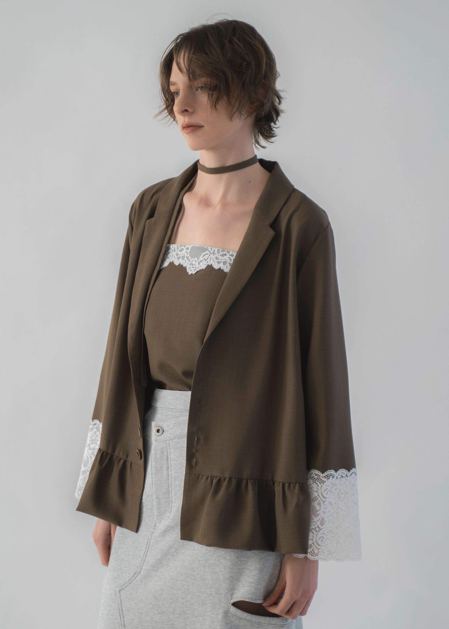 cuffs lace hem balloon frill JK