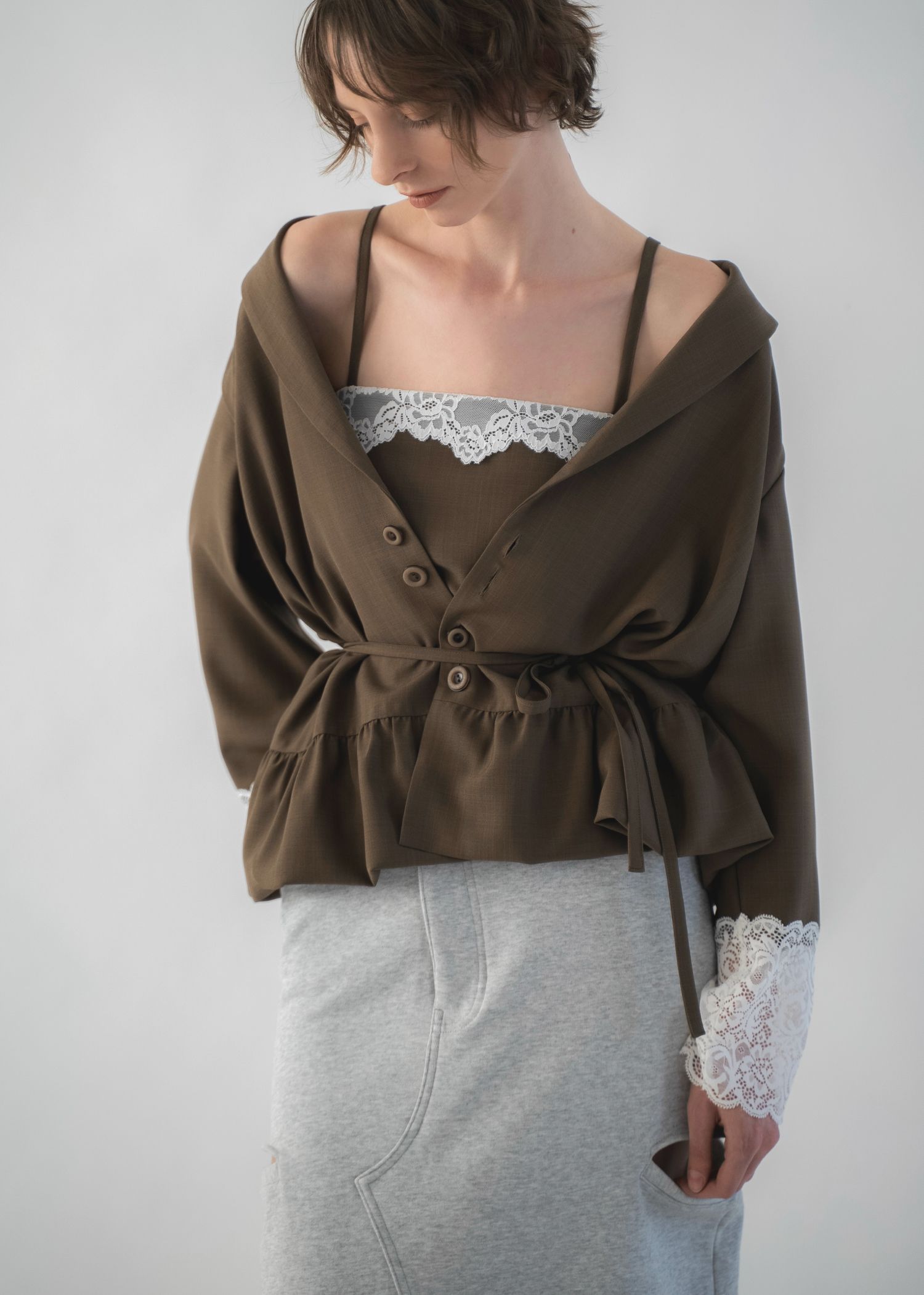 cuffs lace hem balloon frill JK