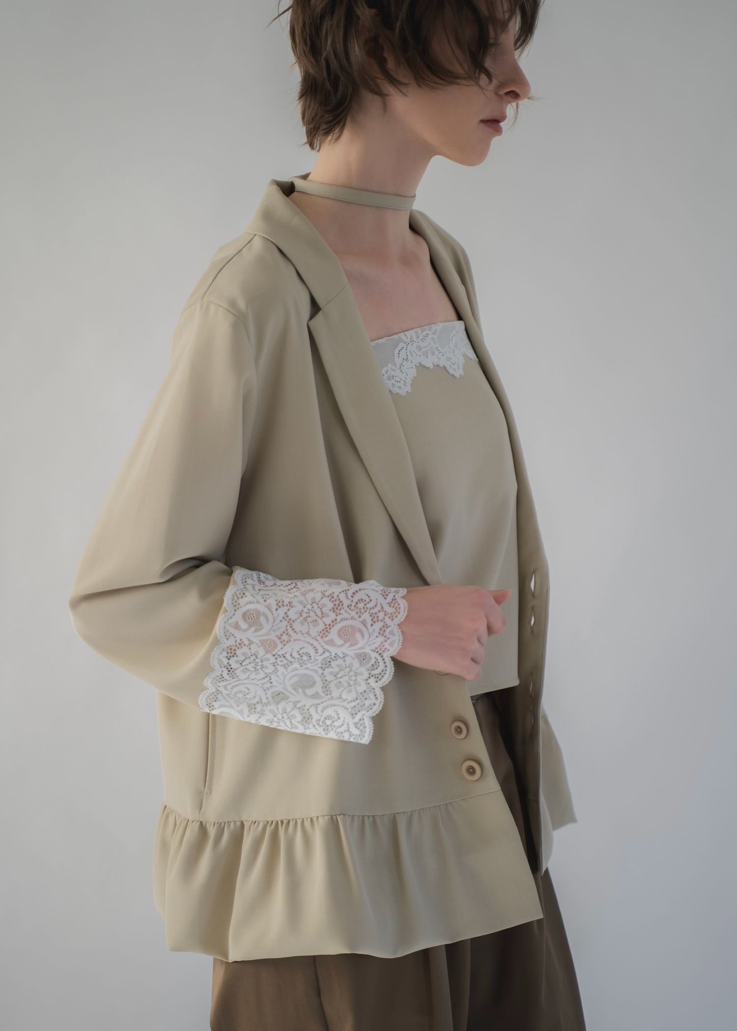 cuffs lace hem balloon frill JK