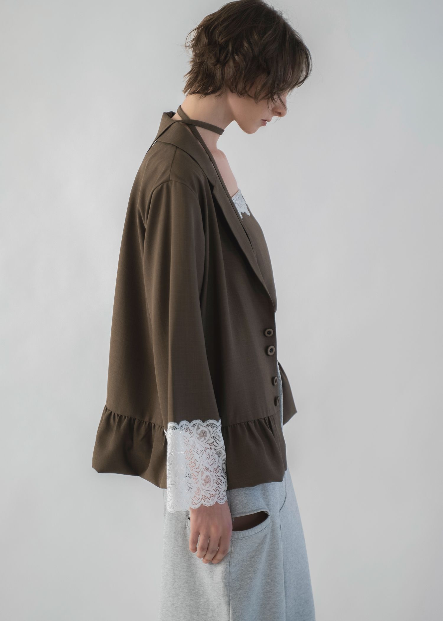 cuffs lace hem balloon frill JK