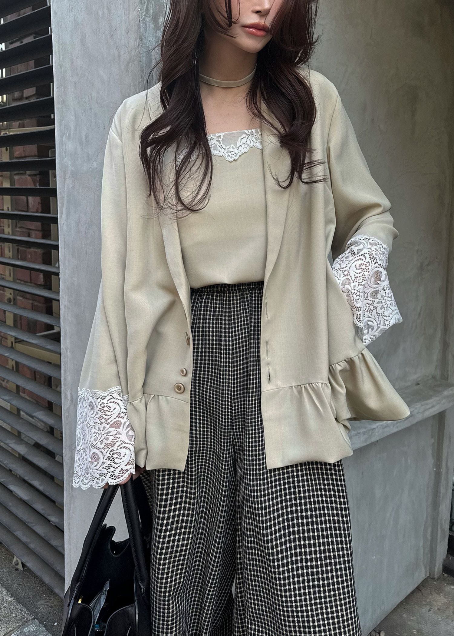 cuffs lace hem balloon frill JK