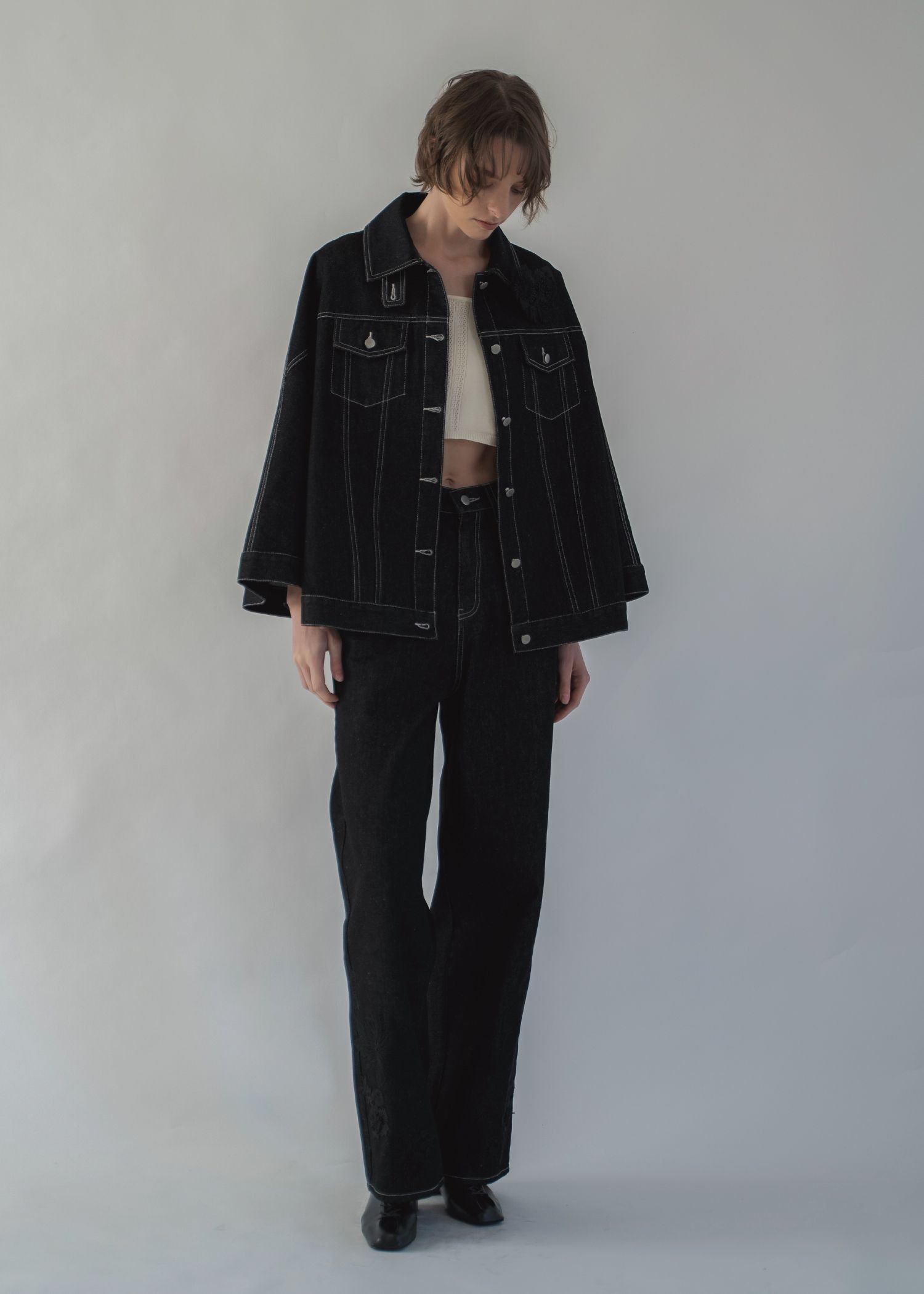 lace embellished hem straight denim PT