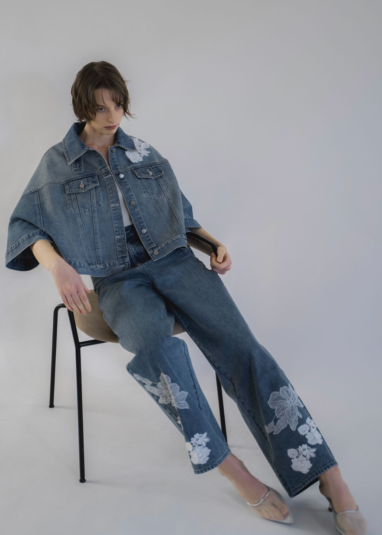 lace embellished hem straight denim PT