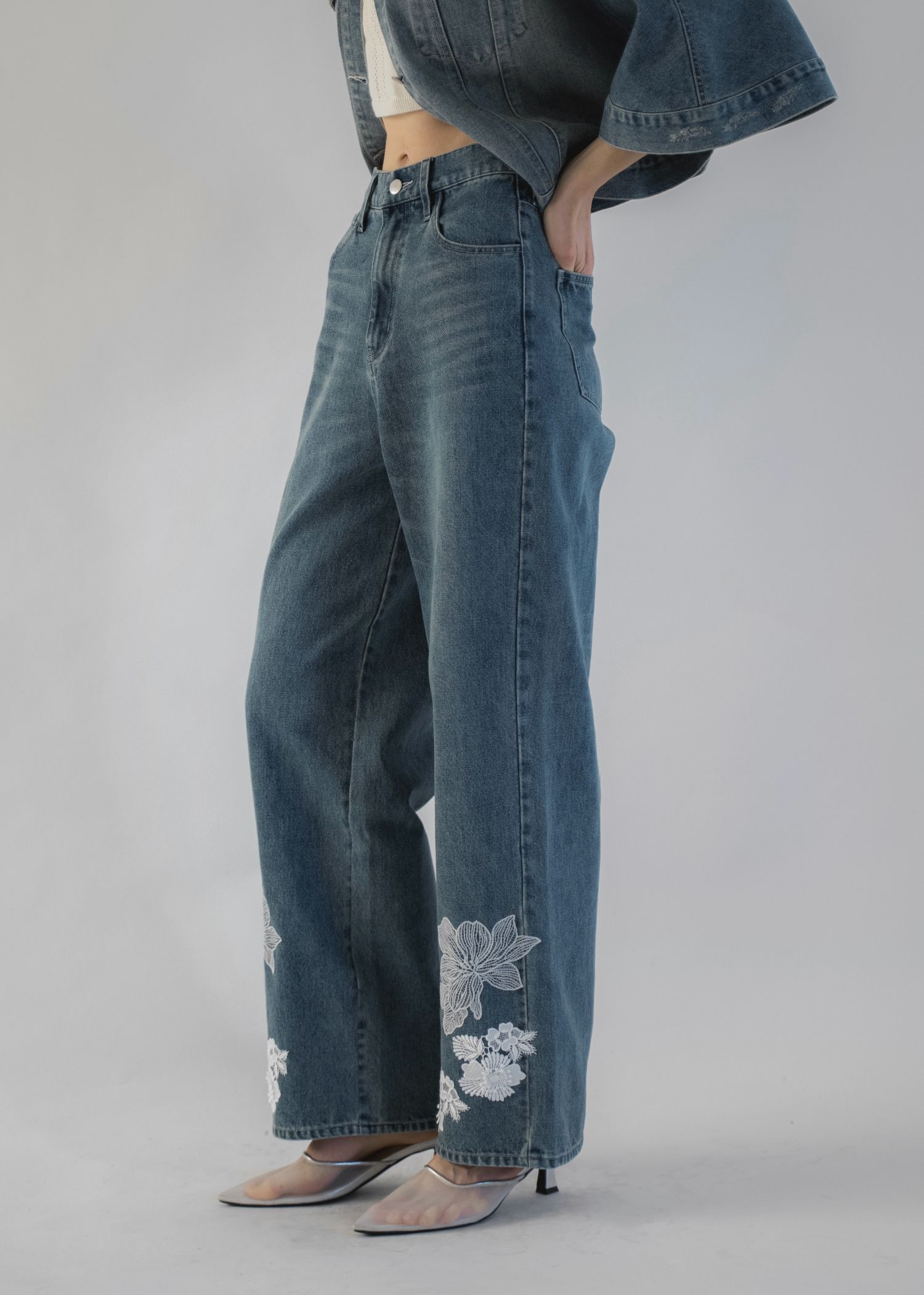 lace embellished hem straight denim PT