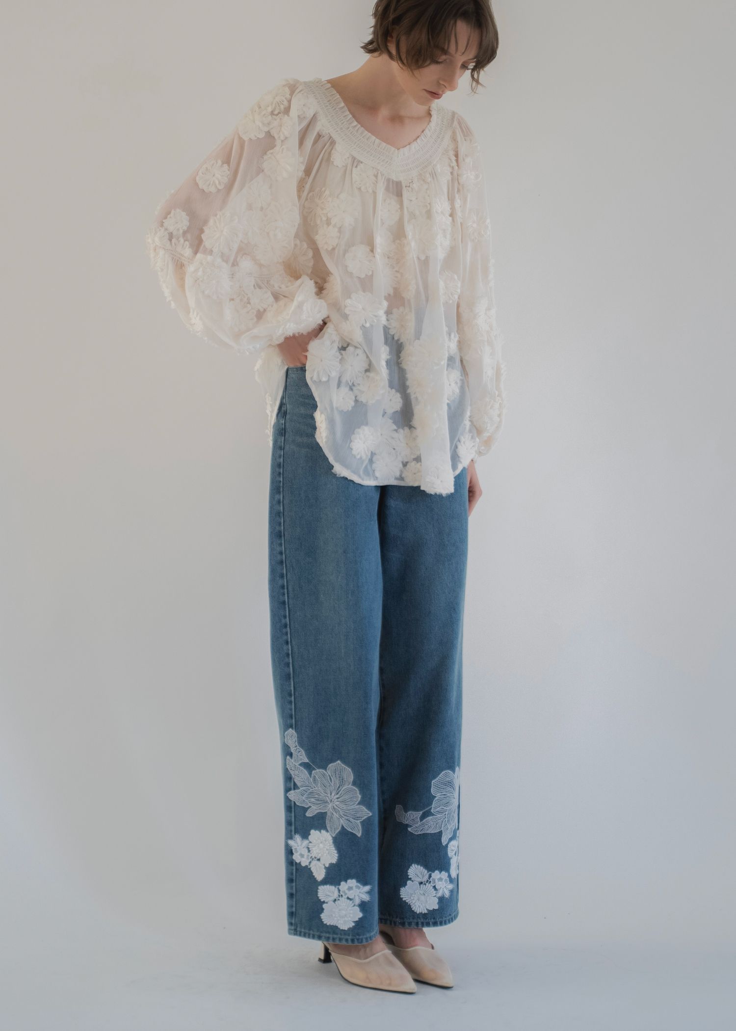 lace embellished hem straight denim PT