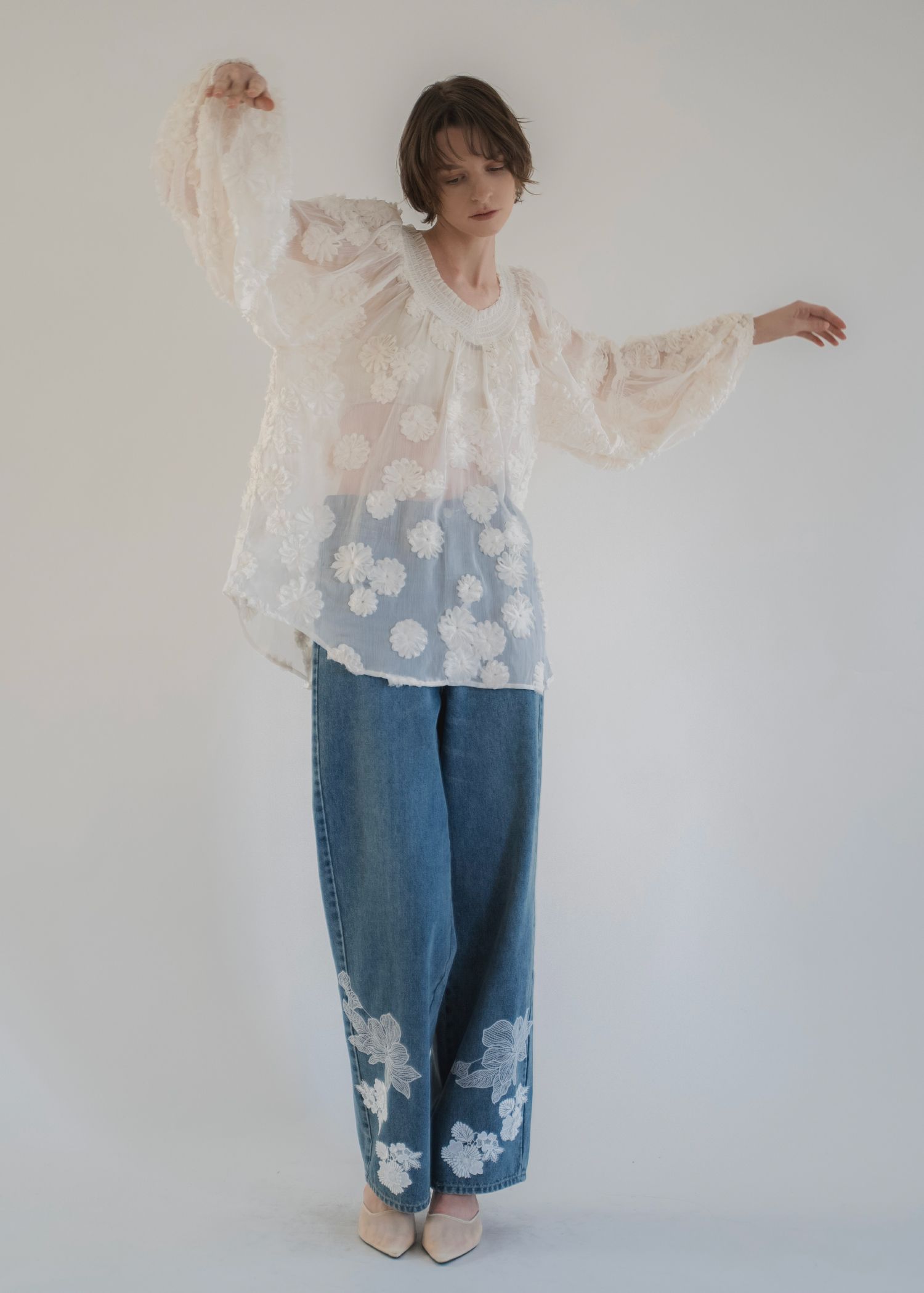 lace embellished hem straight denim PT