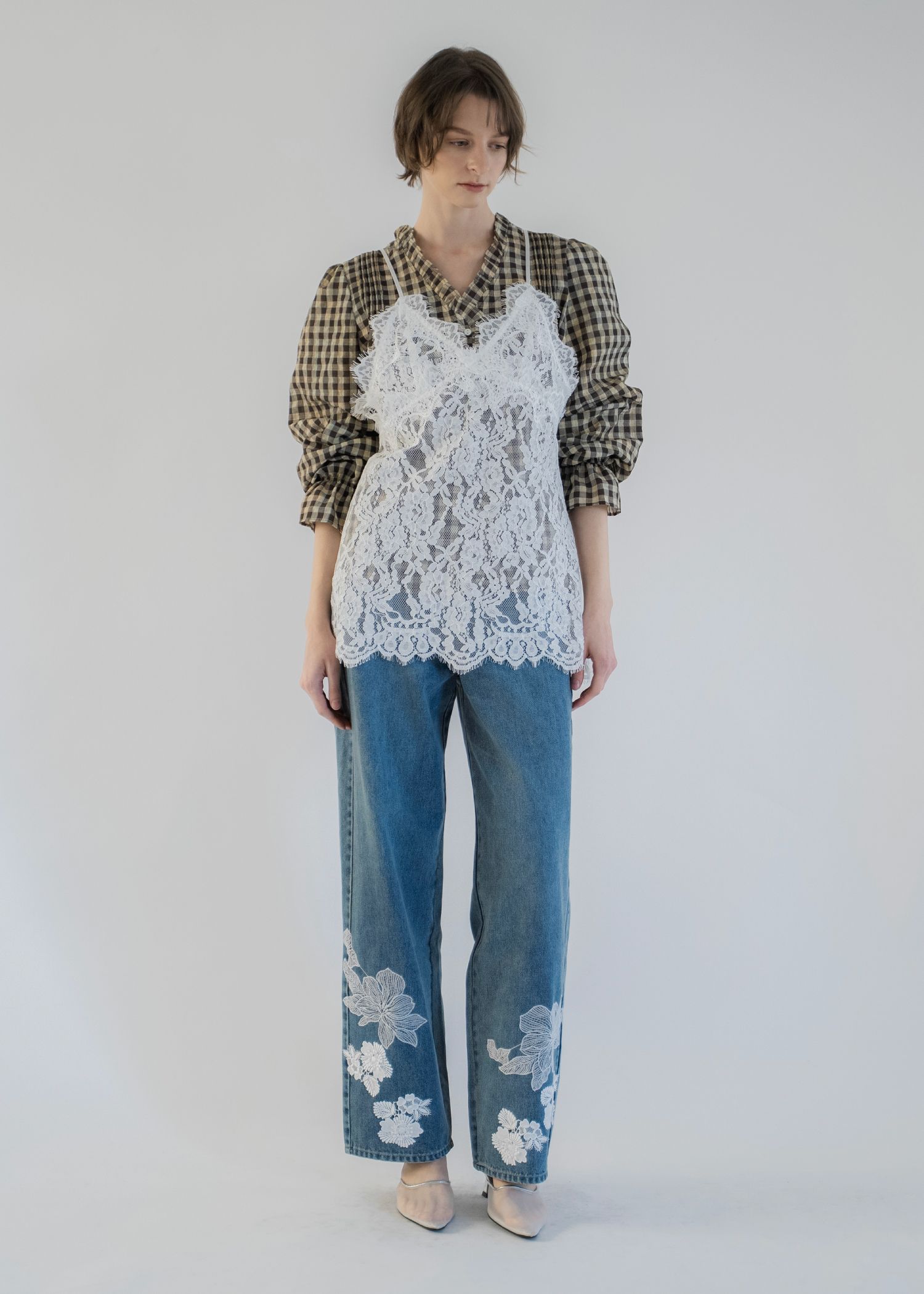 lace embellished hem straight denim PT