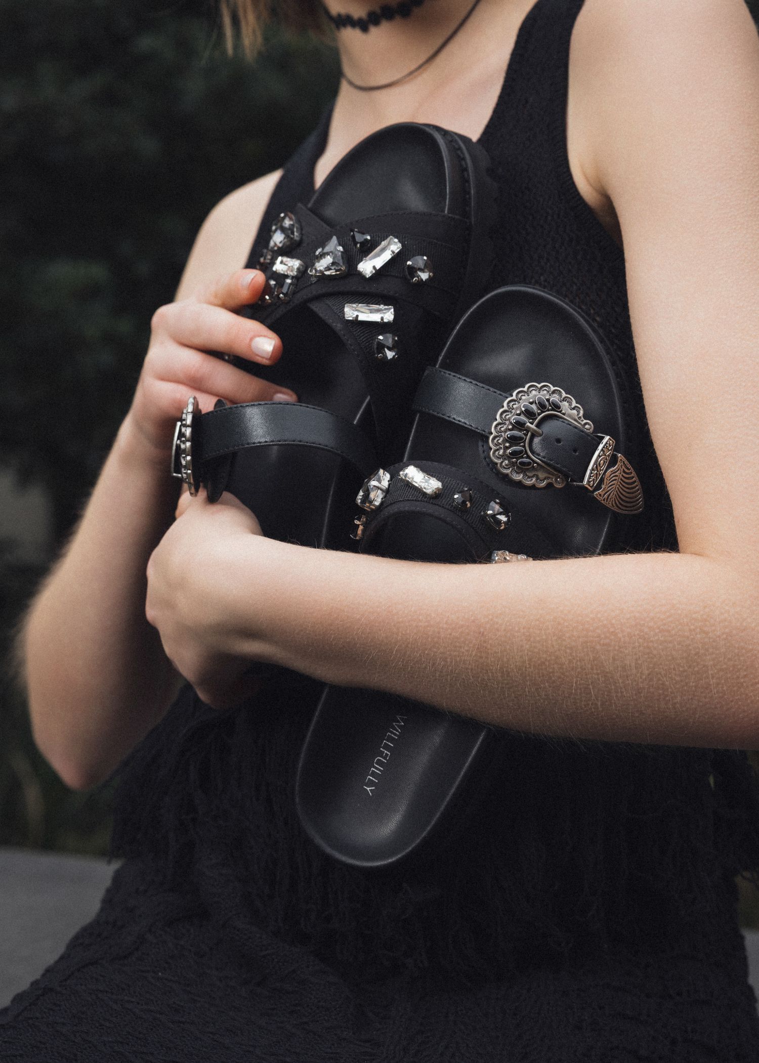 asymmetric bijou strap sandal