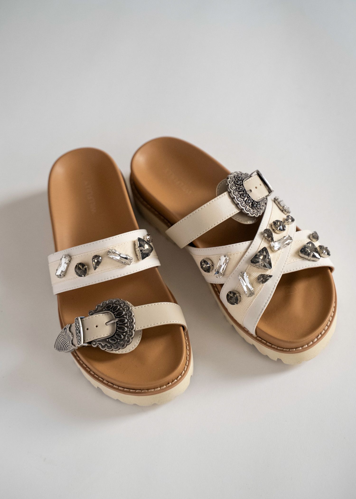 asymmetric bijou strap sandal