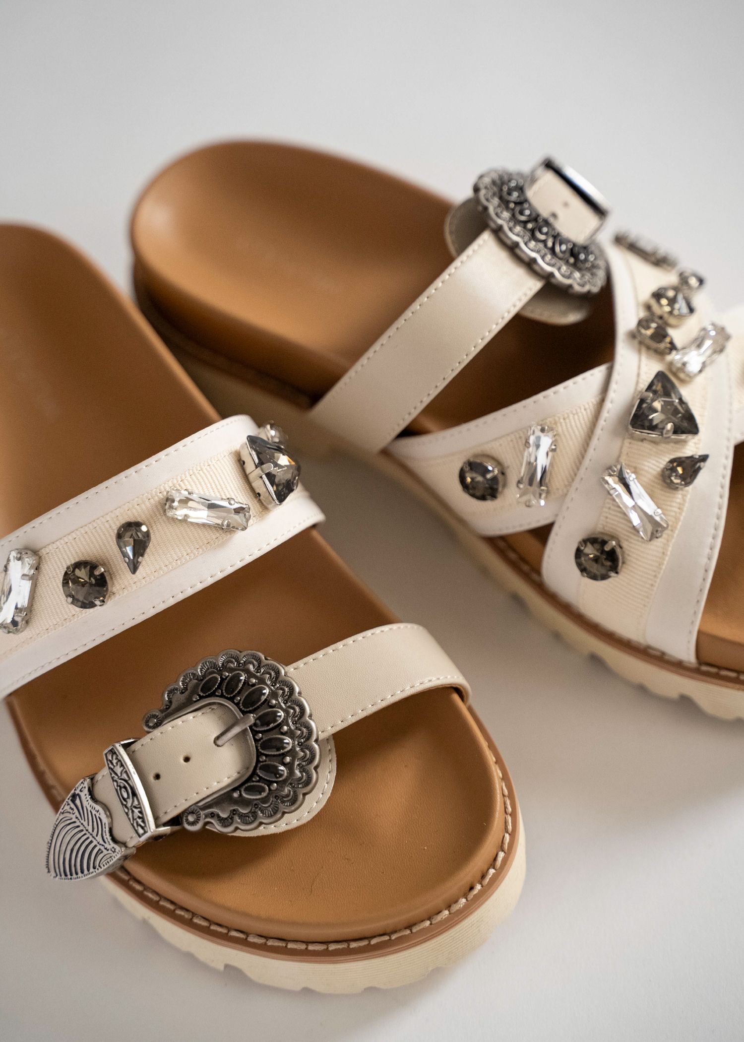 asymmetric bijou strap sandal