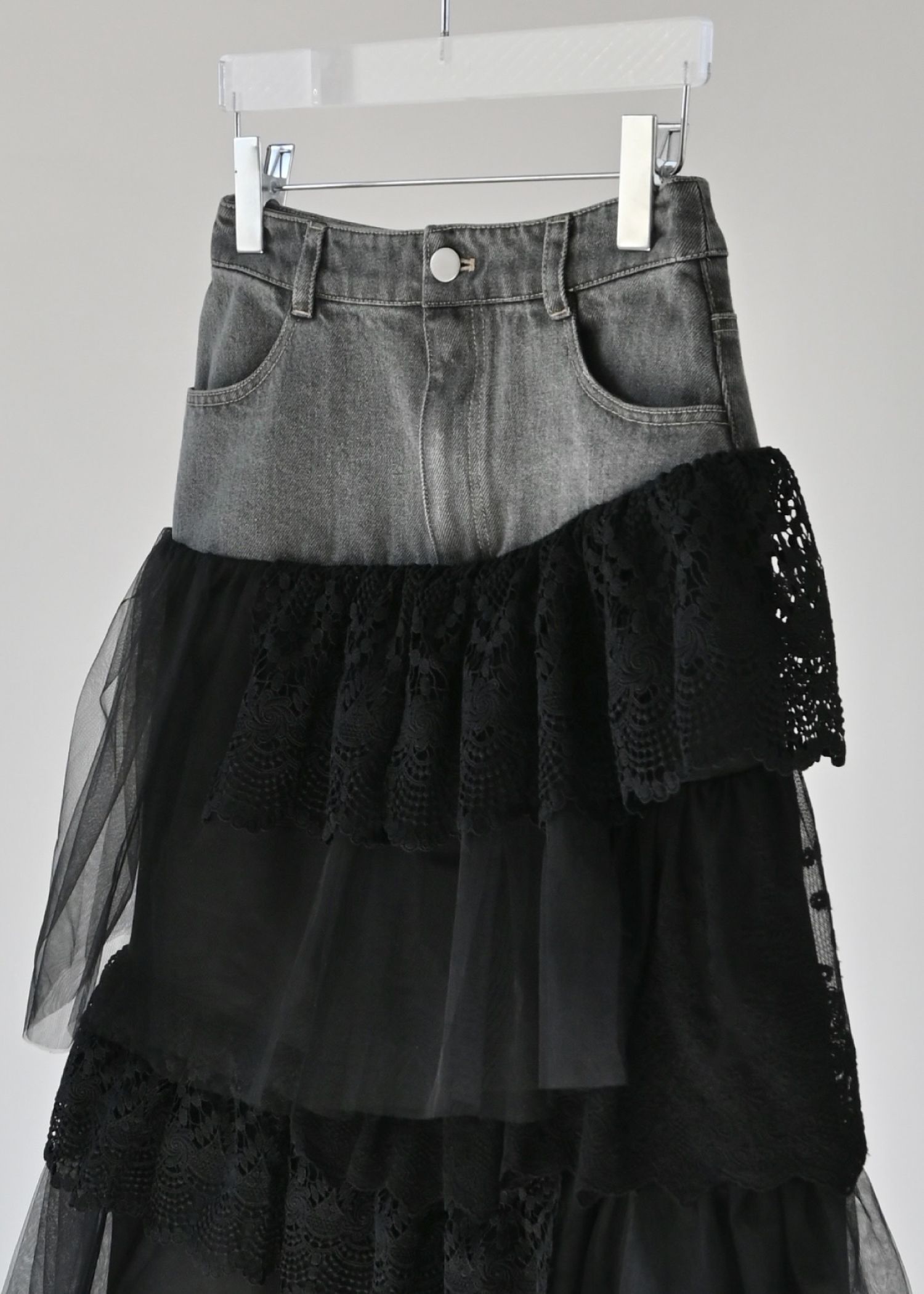 denim yoke lace irregular tiered SK