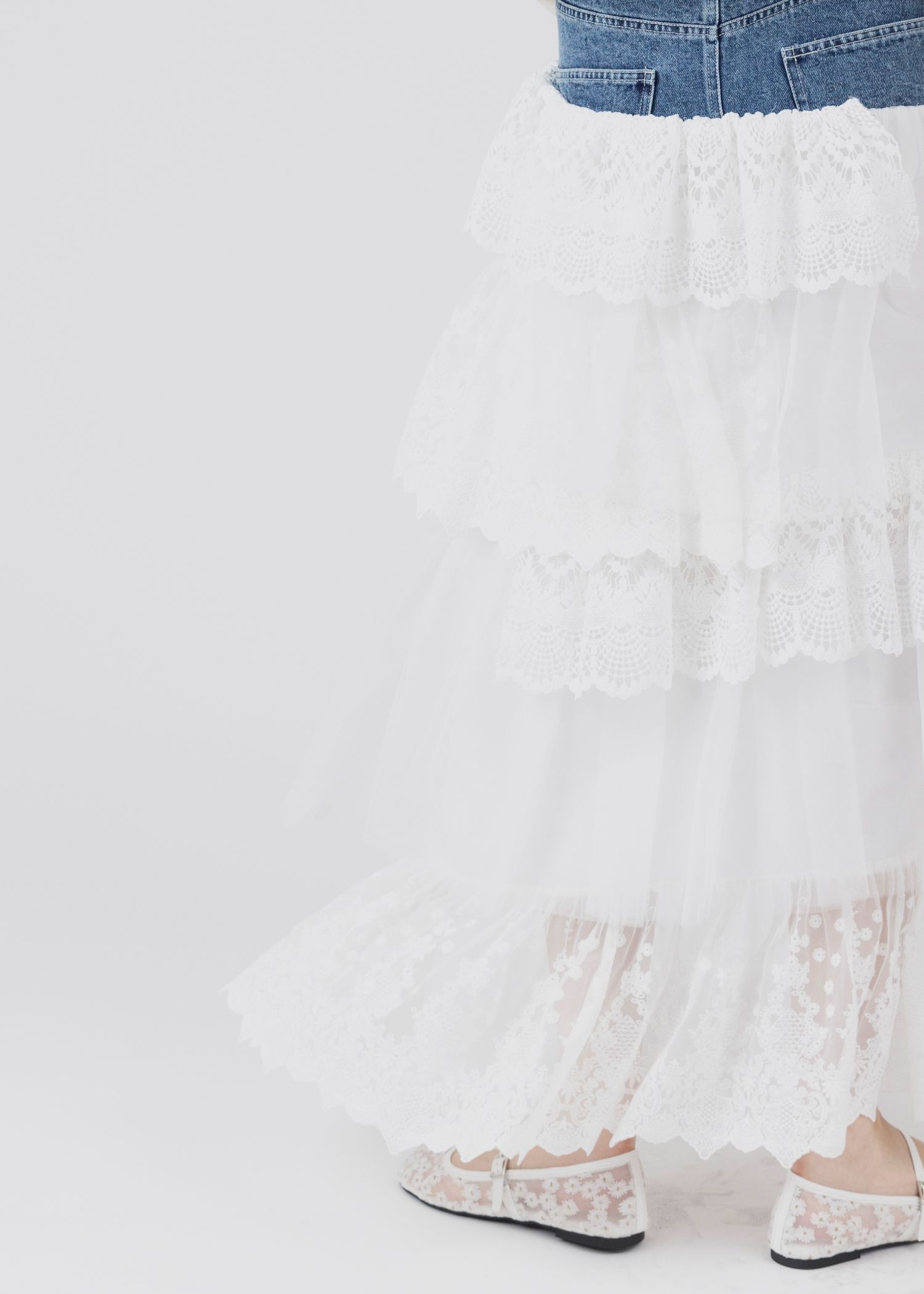 denim yoke lace irregular tiered SK