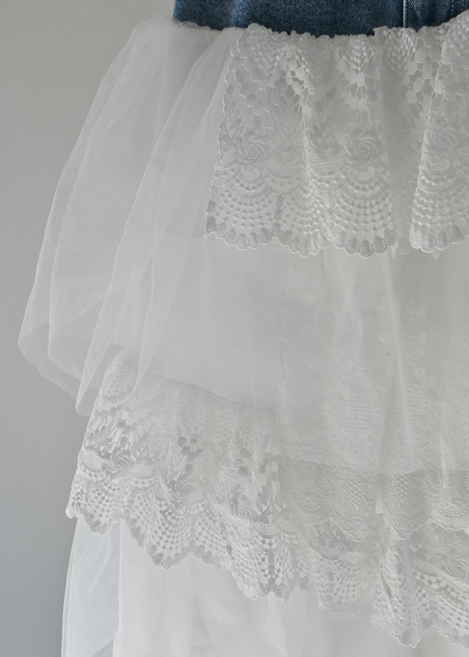 denim yoke lace irregular tiered SK
