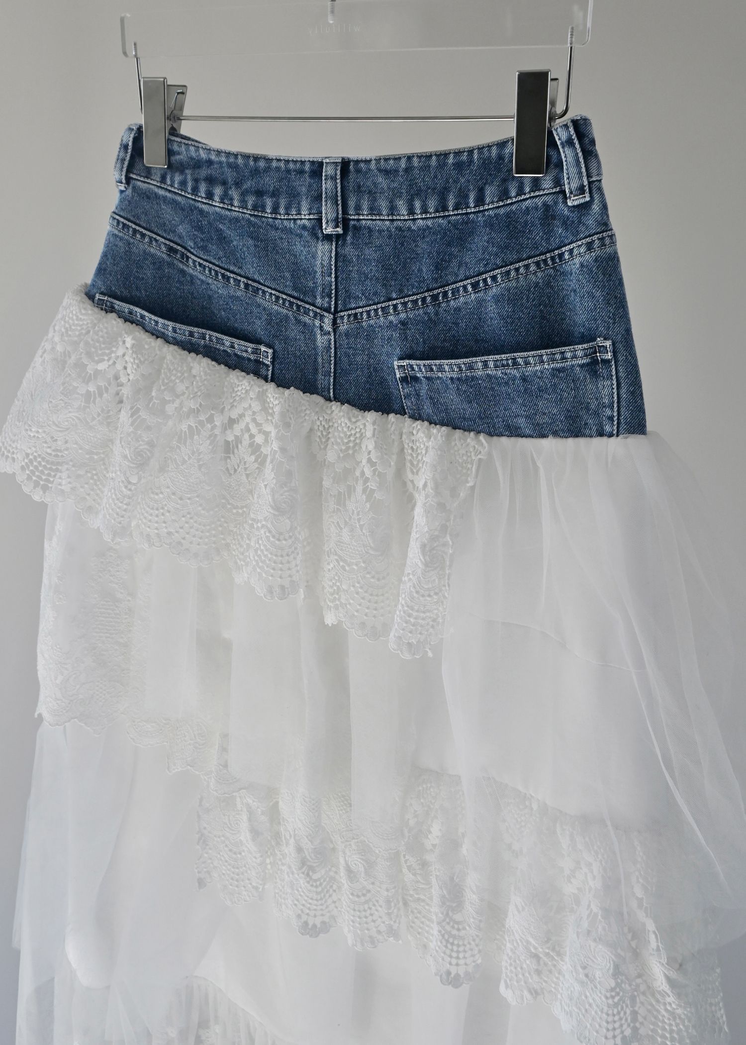 denim yoke lace irregular tiered SK