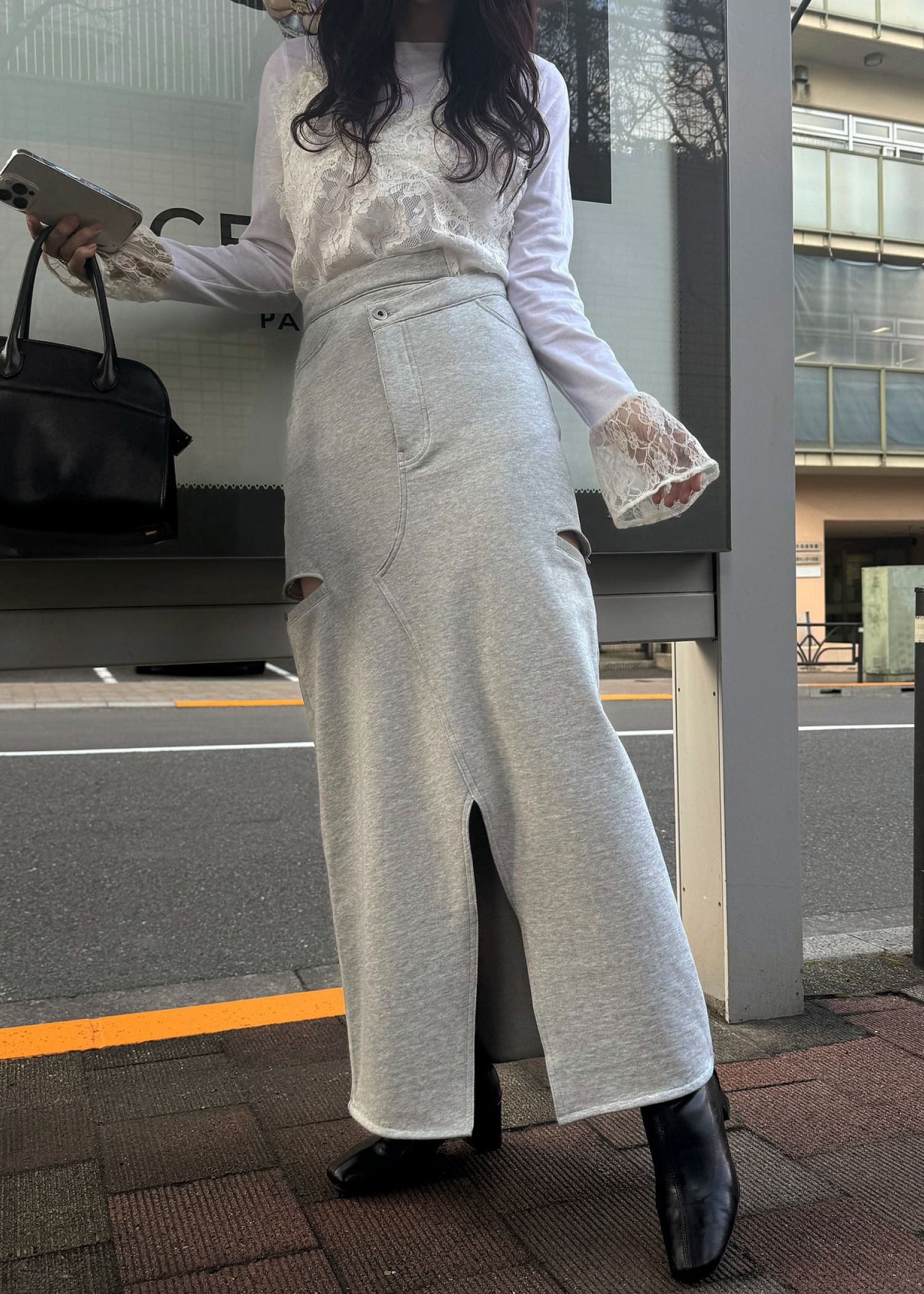 back bi color patchwork remake sweat SK