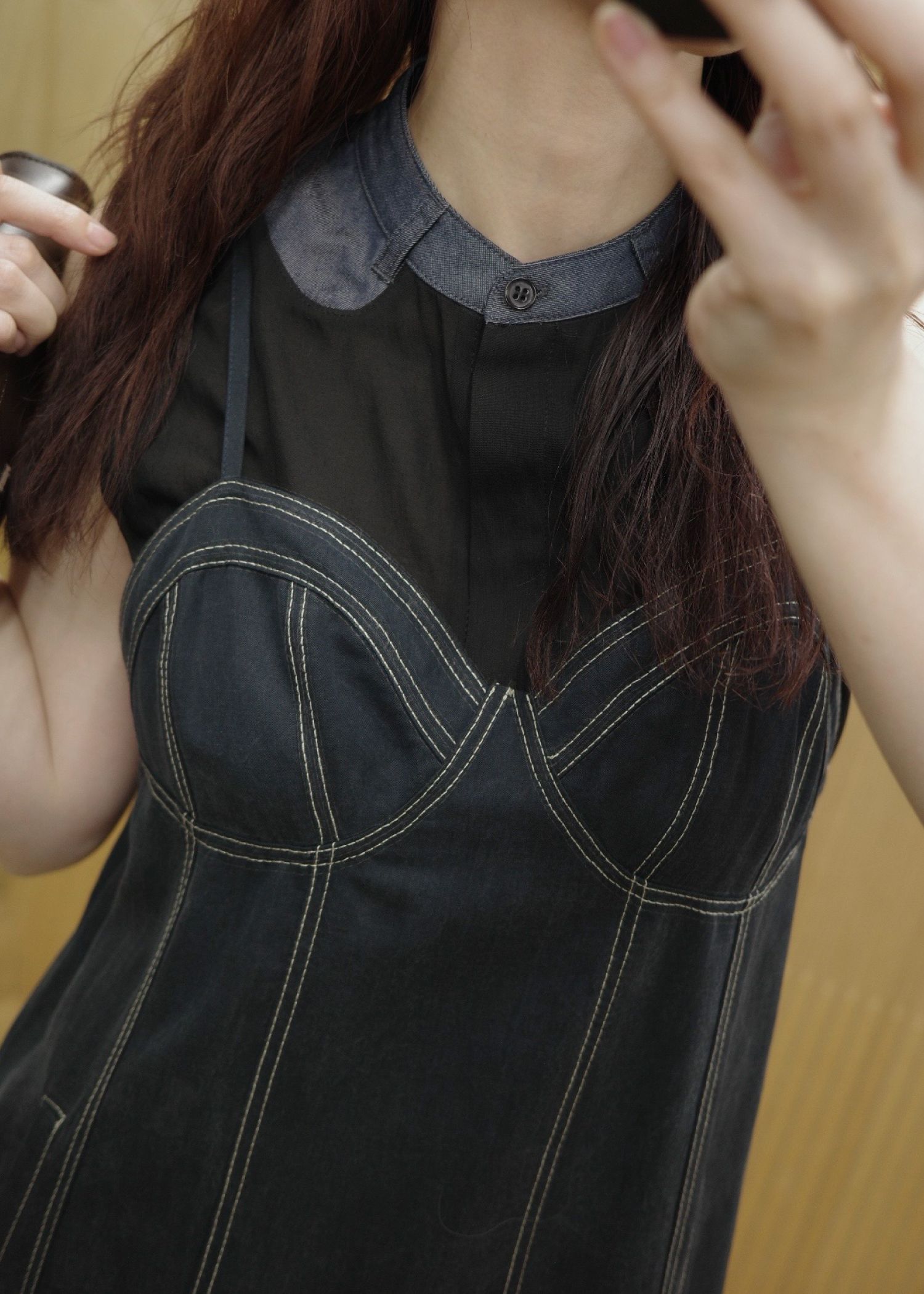 no sleeve color scheme collar shirt