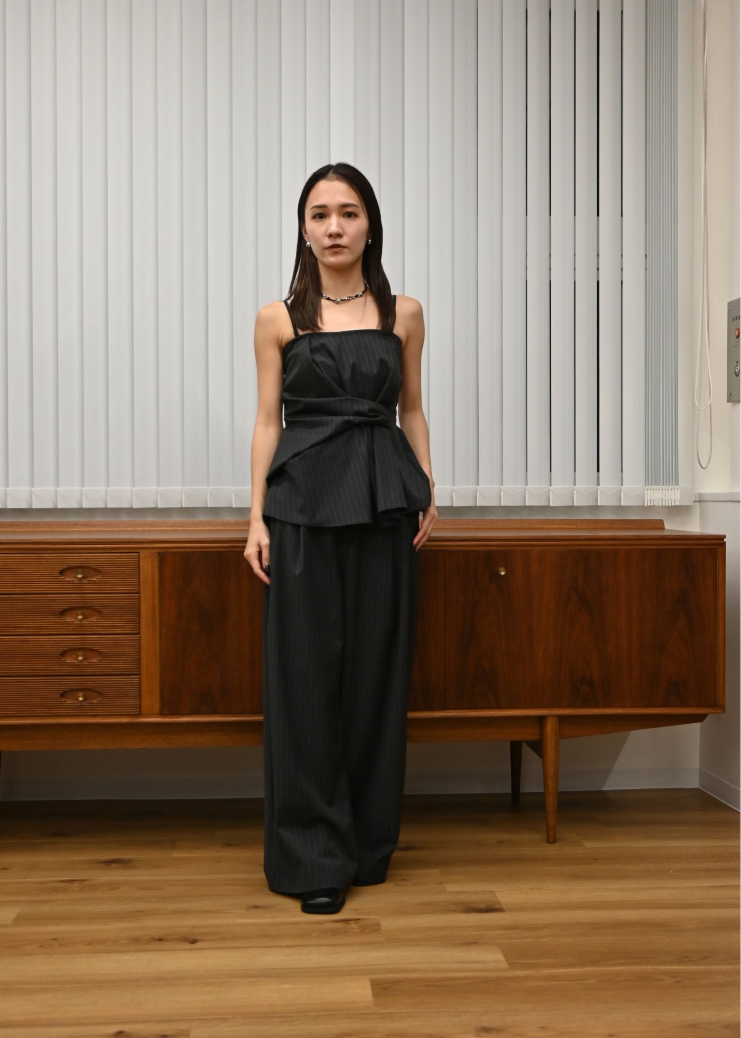 asymmetry tuck gather stripe bustier tops