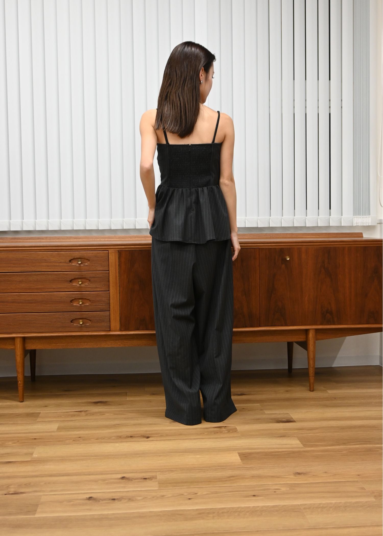 asymmetry tuck gather stripe bustier tops