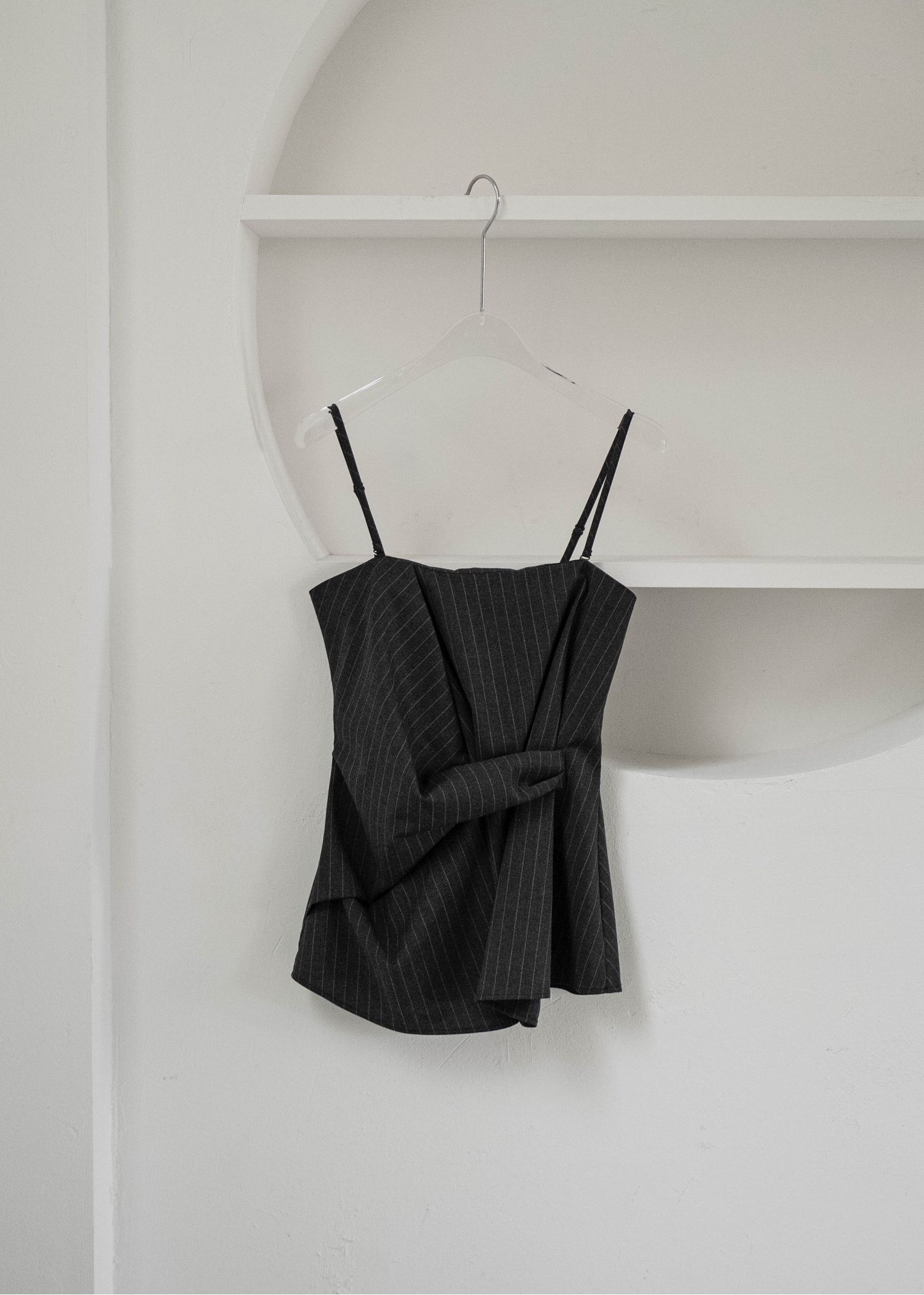 asymmetry tuck gather stripe bustier tops