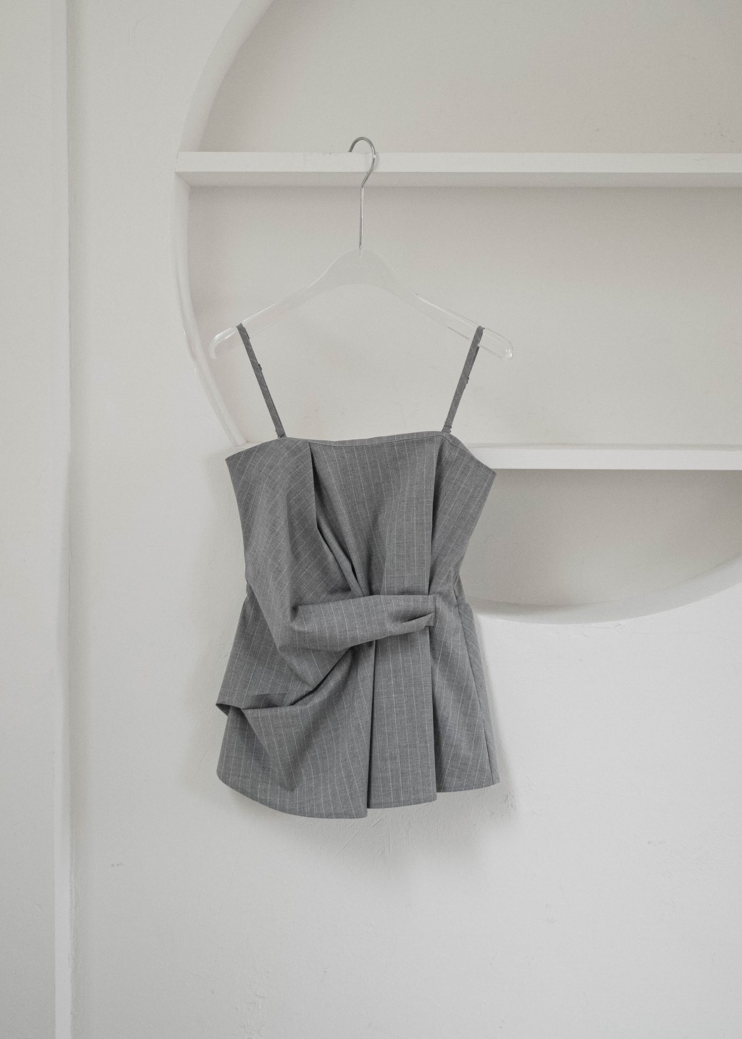 asymmetry tuck gather stripe bustier tops