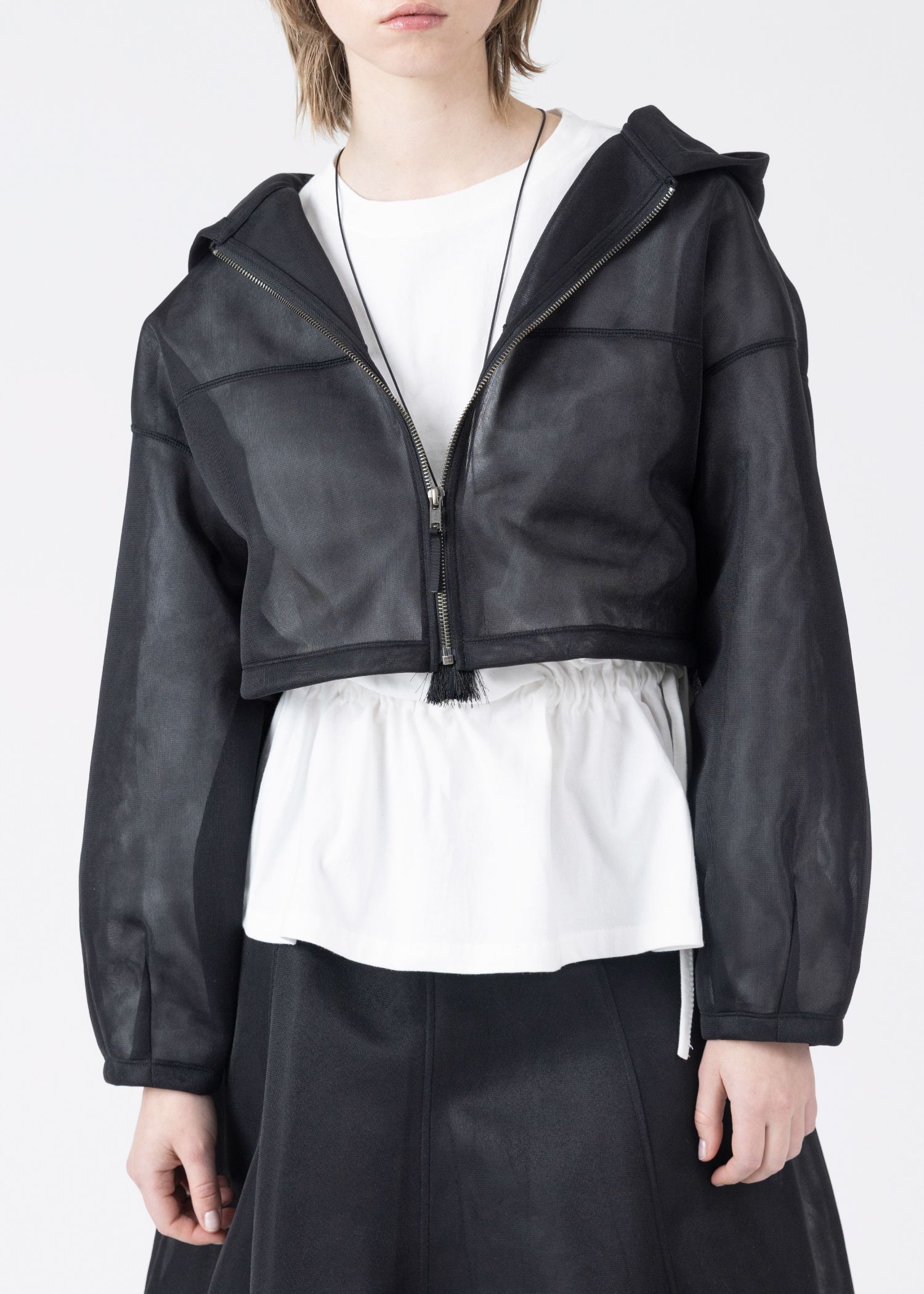 sheer cardboard fabric hoodie tops