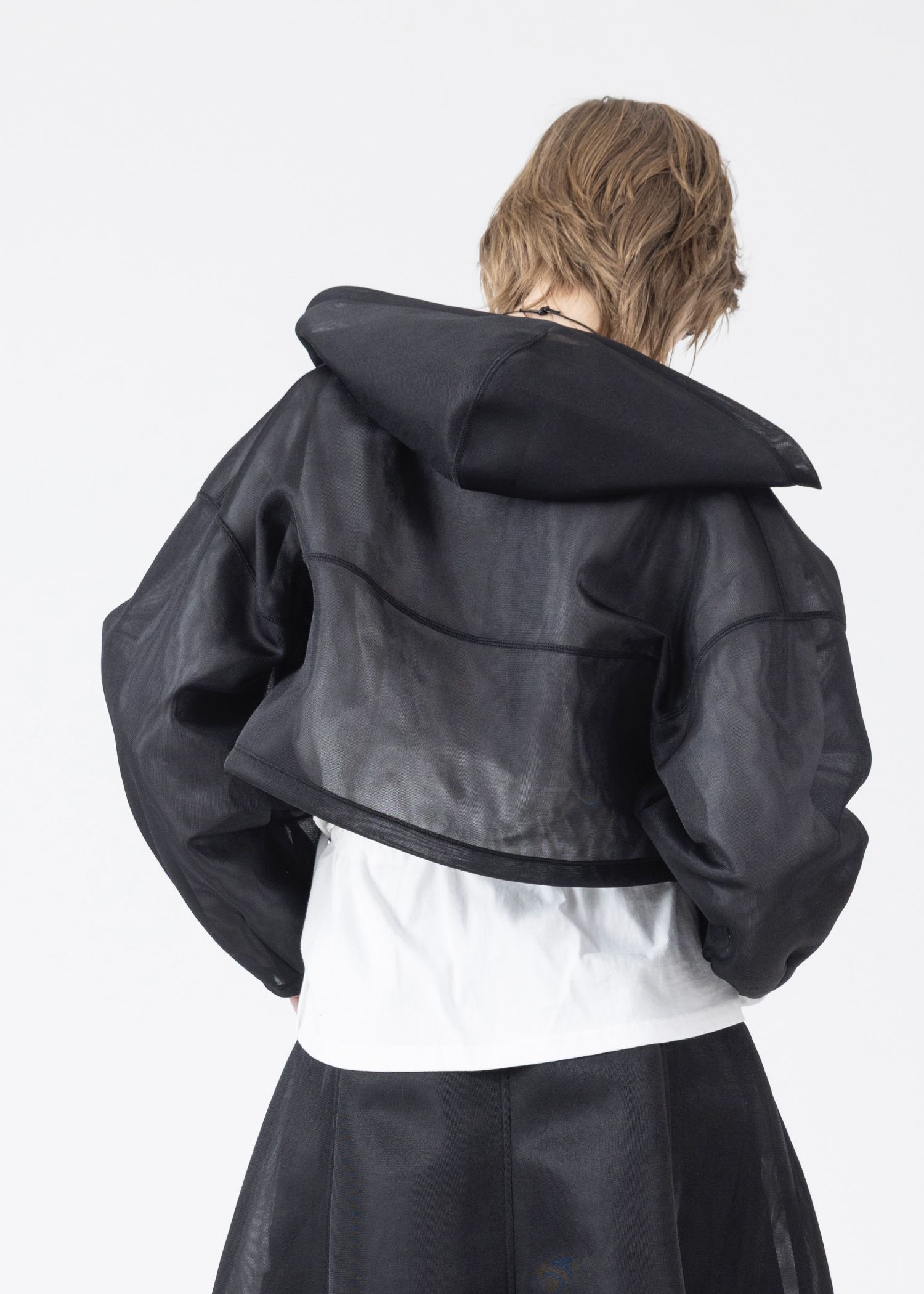 sheer cardboard fabric hoodie tops