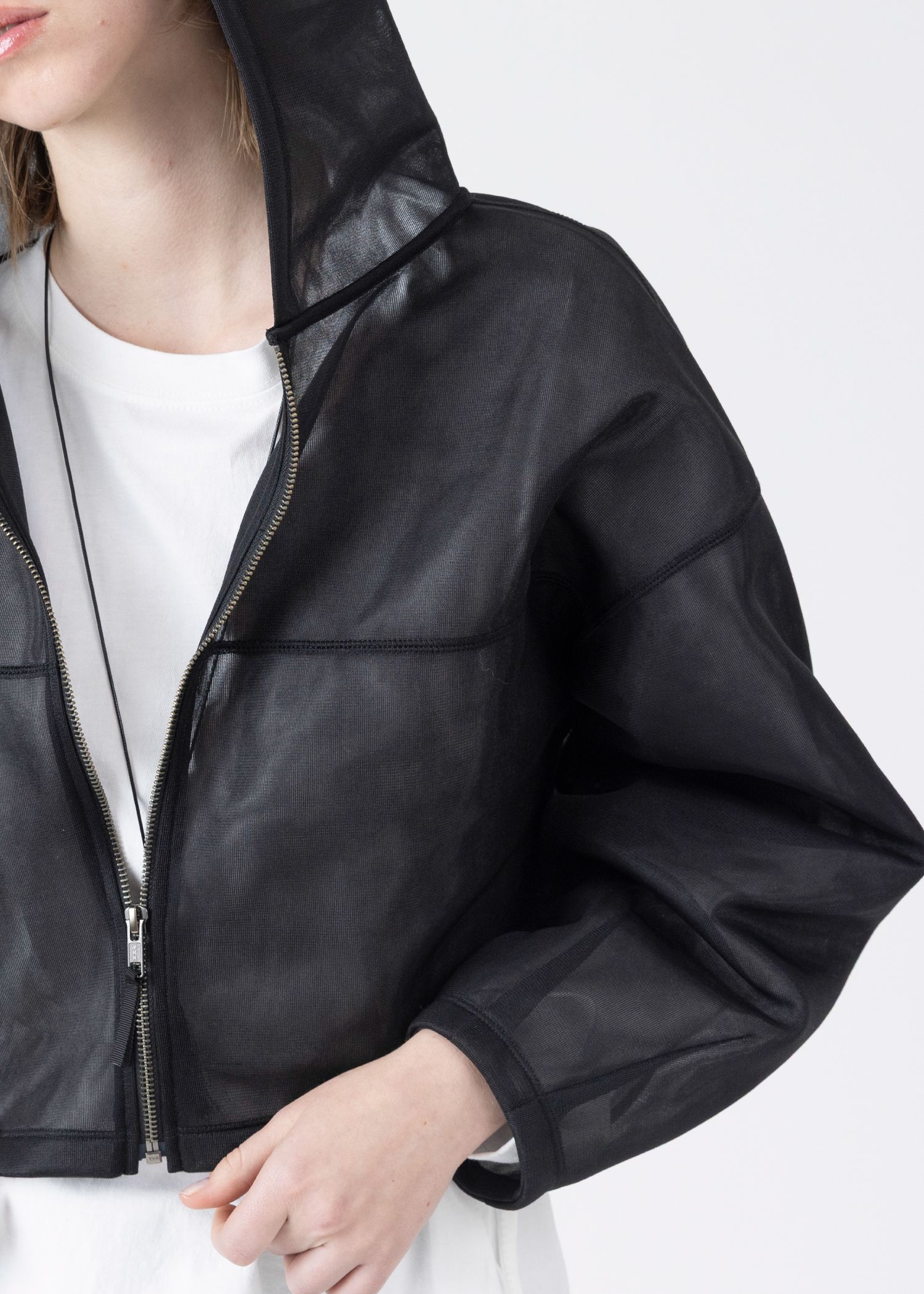 sheer cardboard fabric hoodie tops