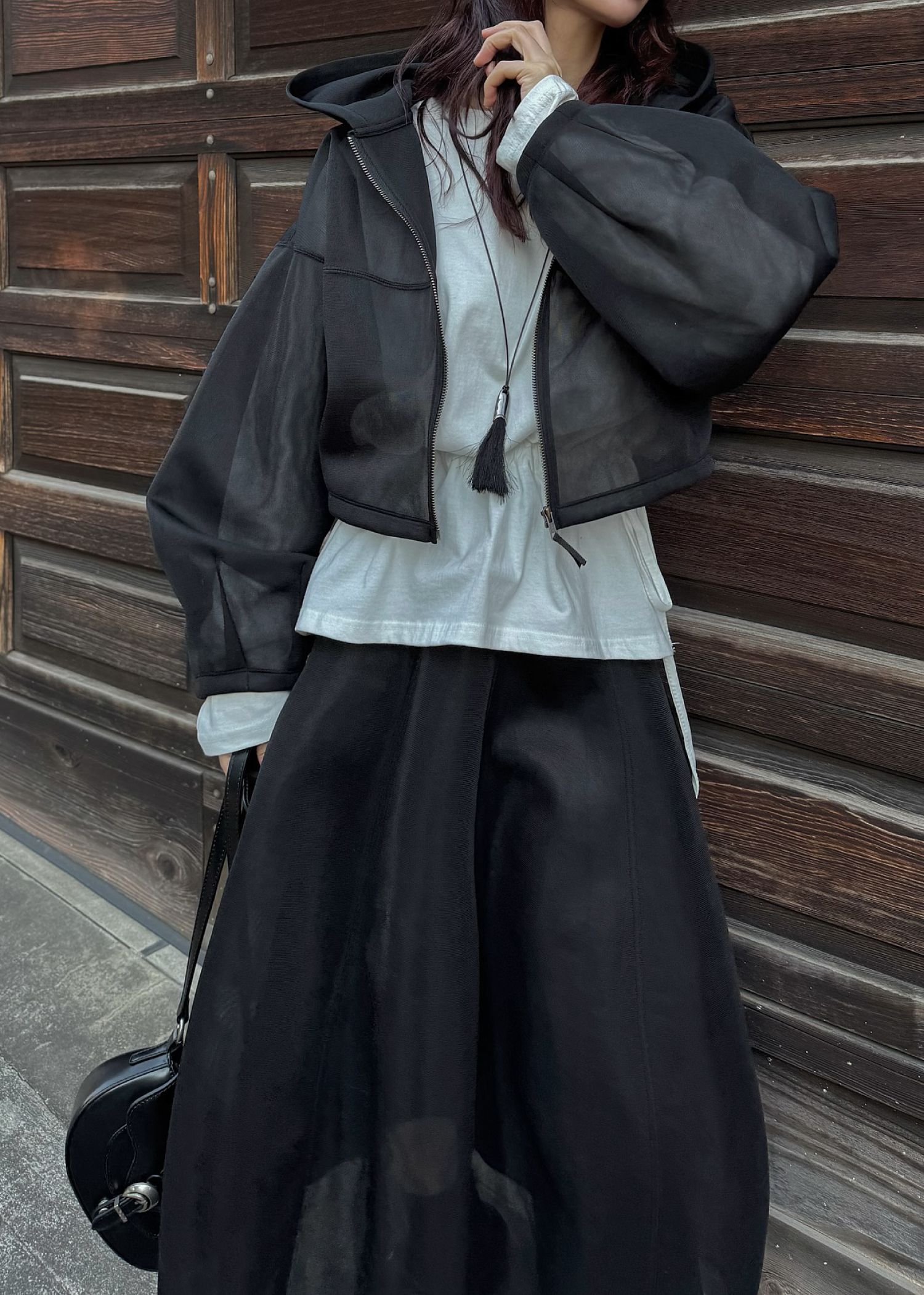 sheer cardboard fabric hoodie tops