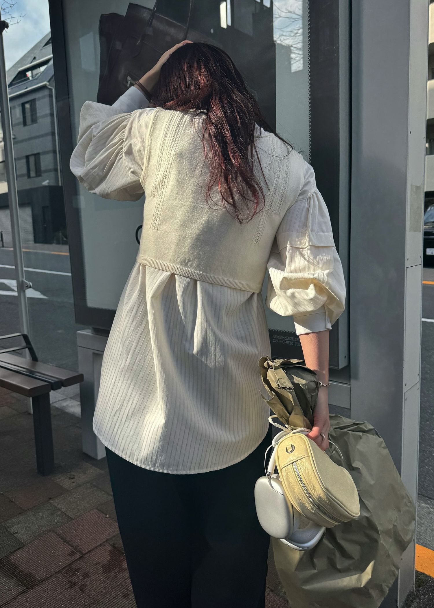 stripe balloon sleeve cleric BL