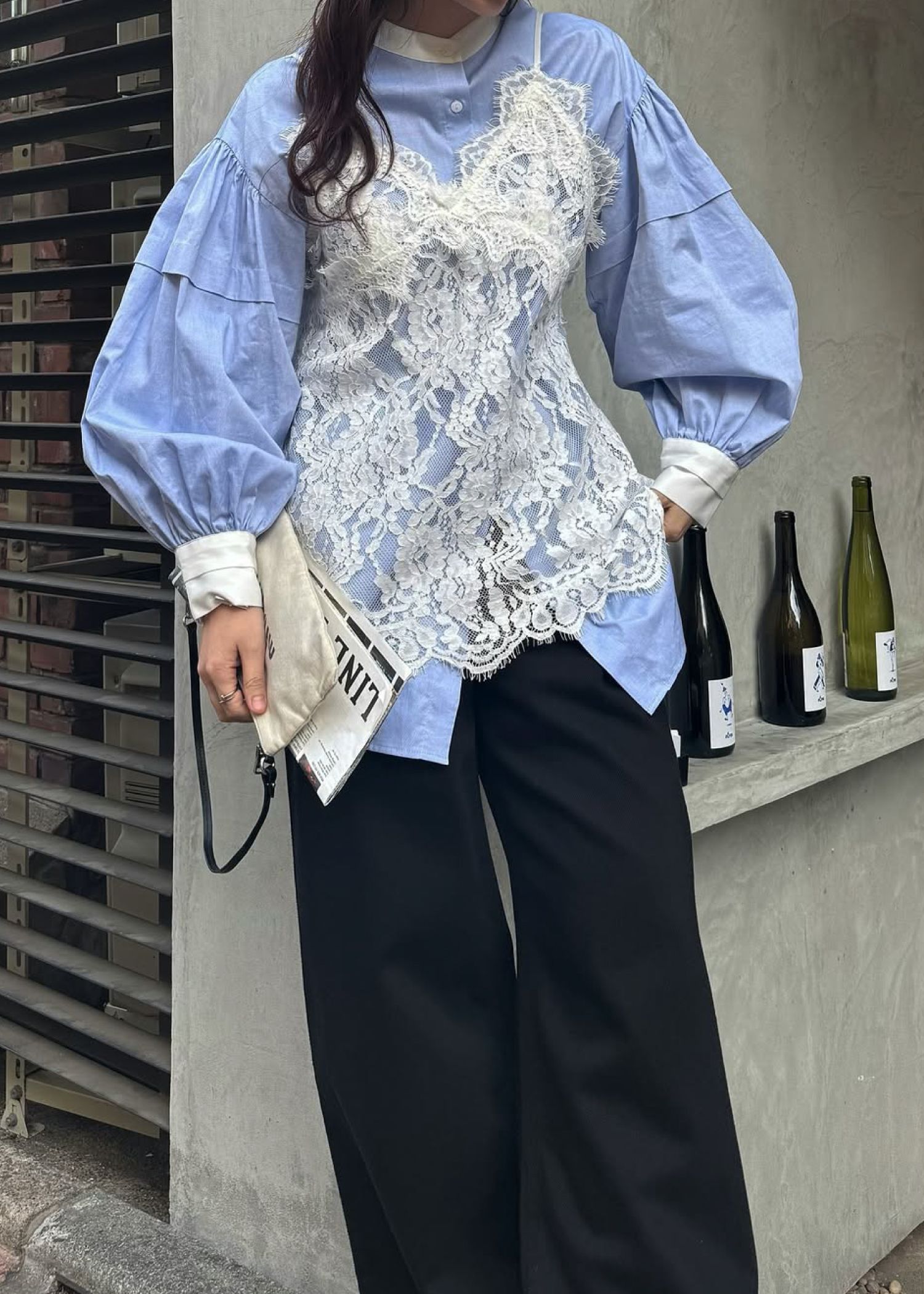 stripe balloon sleeve cleric BL