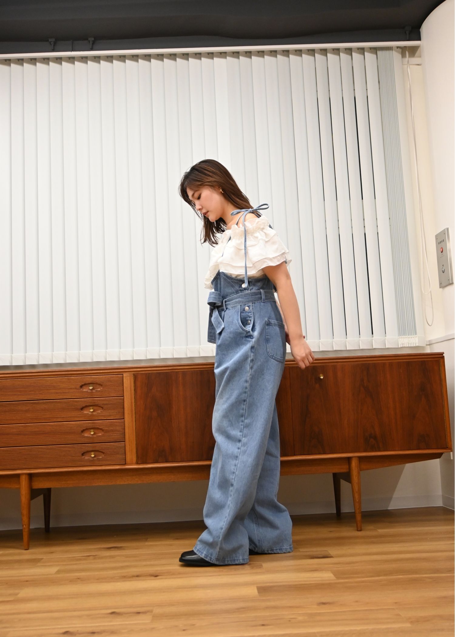 asymmetry tiered frill sheer shirring BL