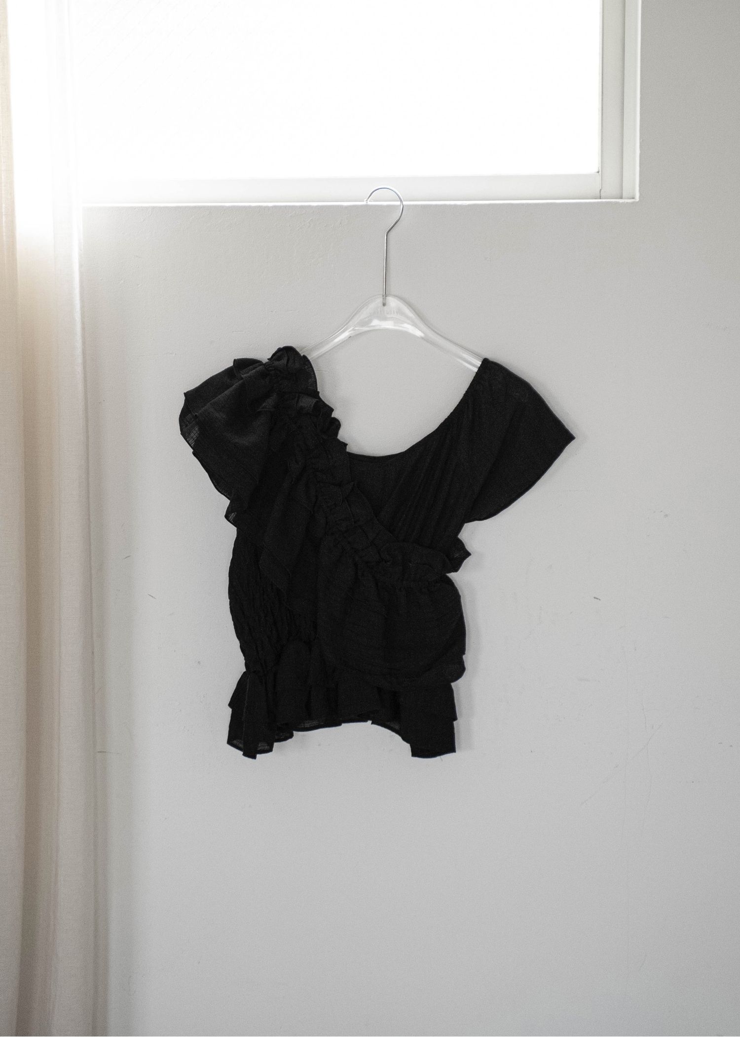 asymmetry tiered frill sheer shirring BL