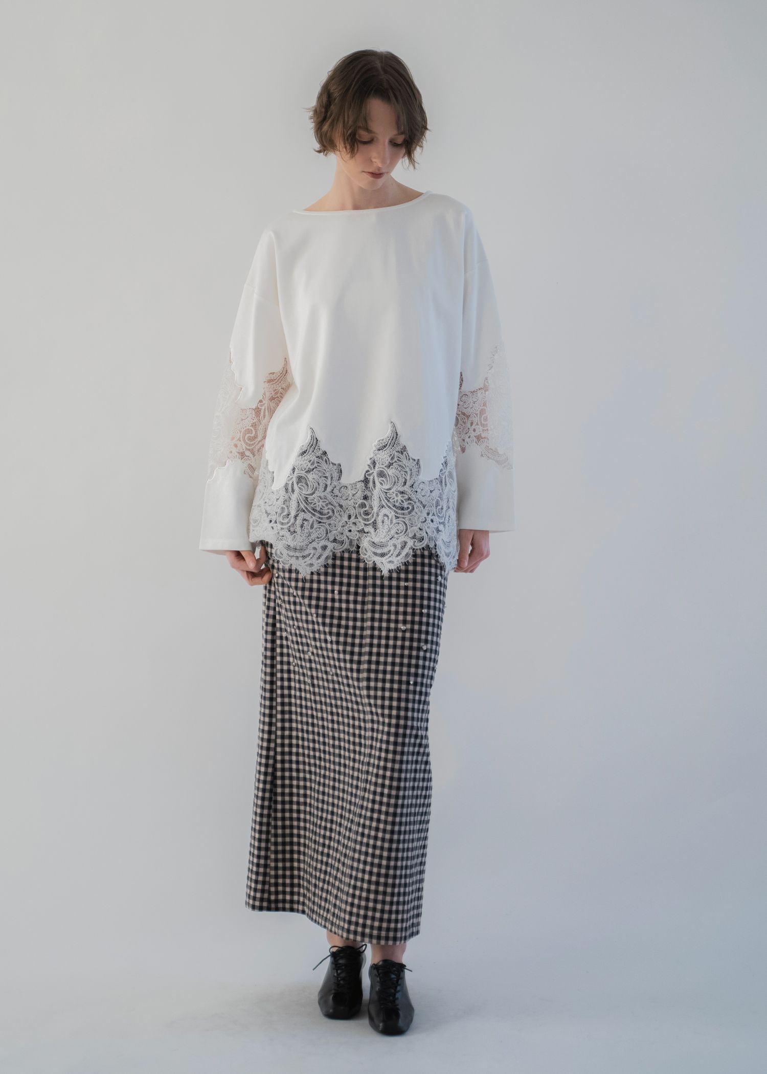 scallop lace sheer panel cut & sewn tops