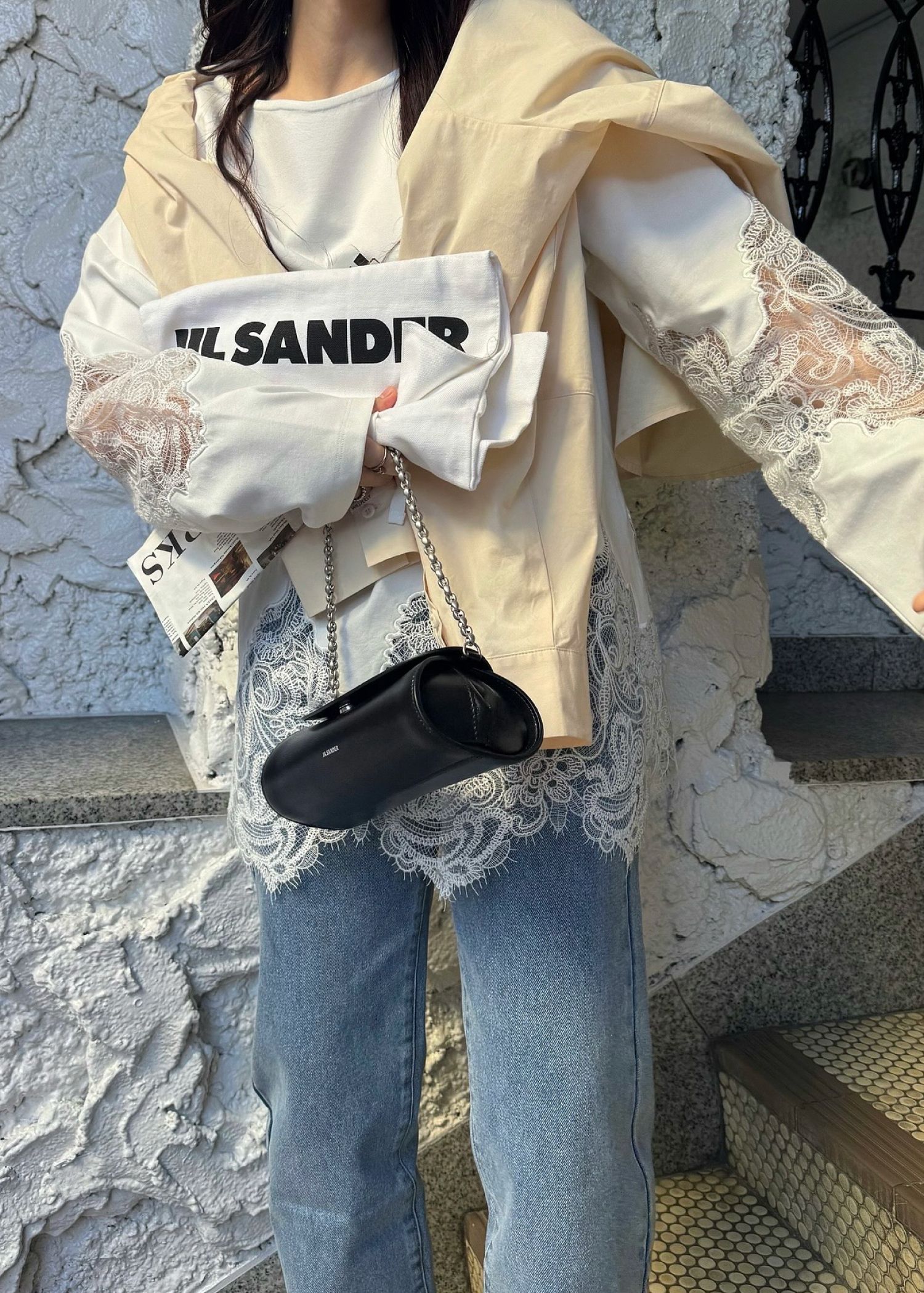 scallop lace sheer panel cut & sewn tops