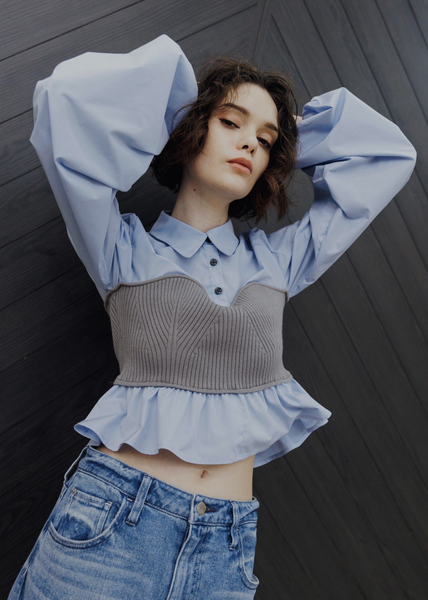 knit bustier docking peplum BL