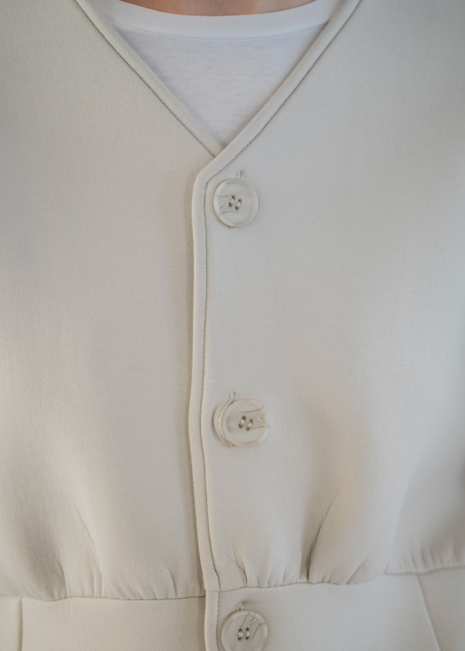 v neck volume sleeve peplum ponte tops