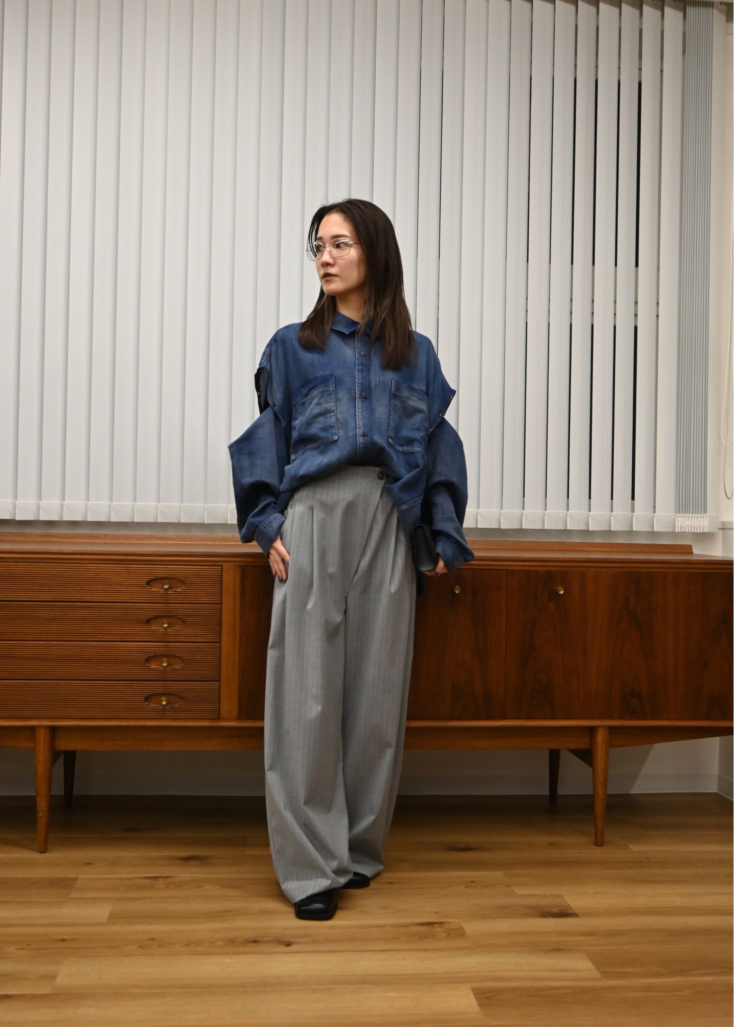 indigo gauze open shoulder oversize SH