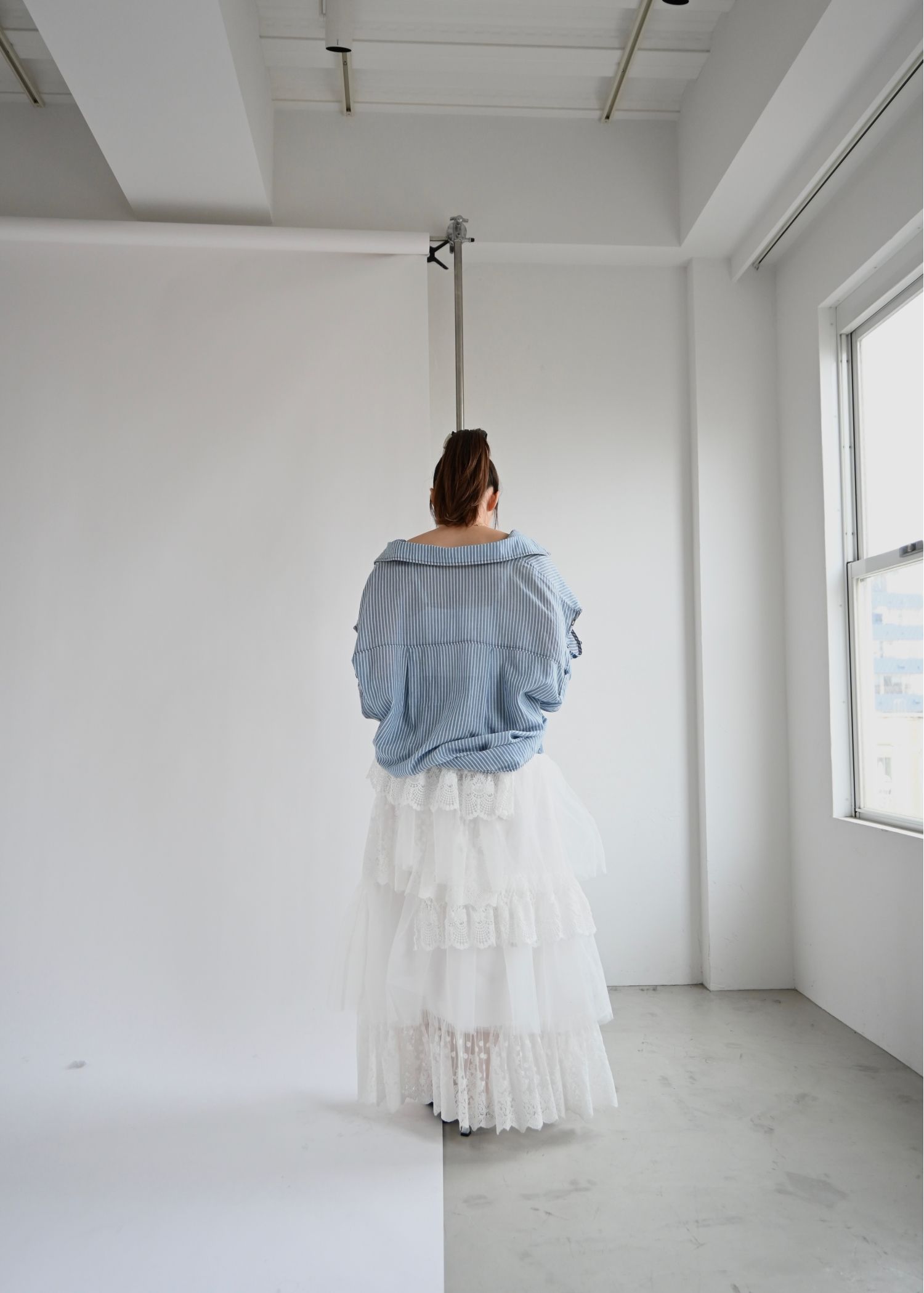 indigo gauze open shoulder oversize SH