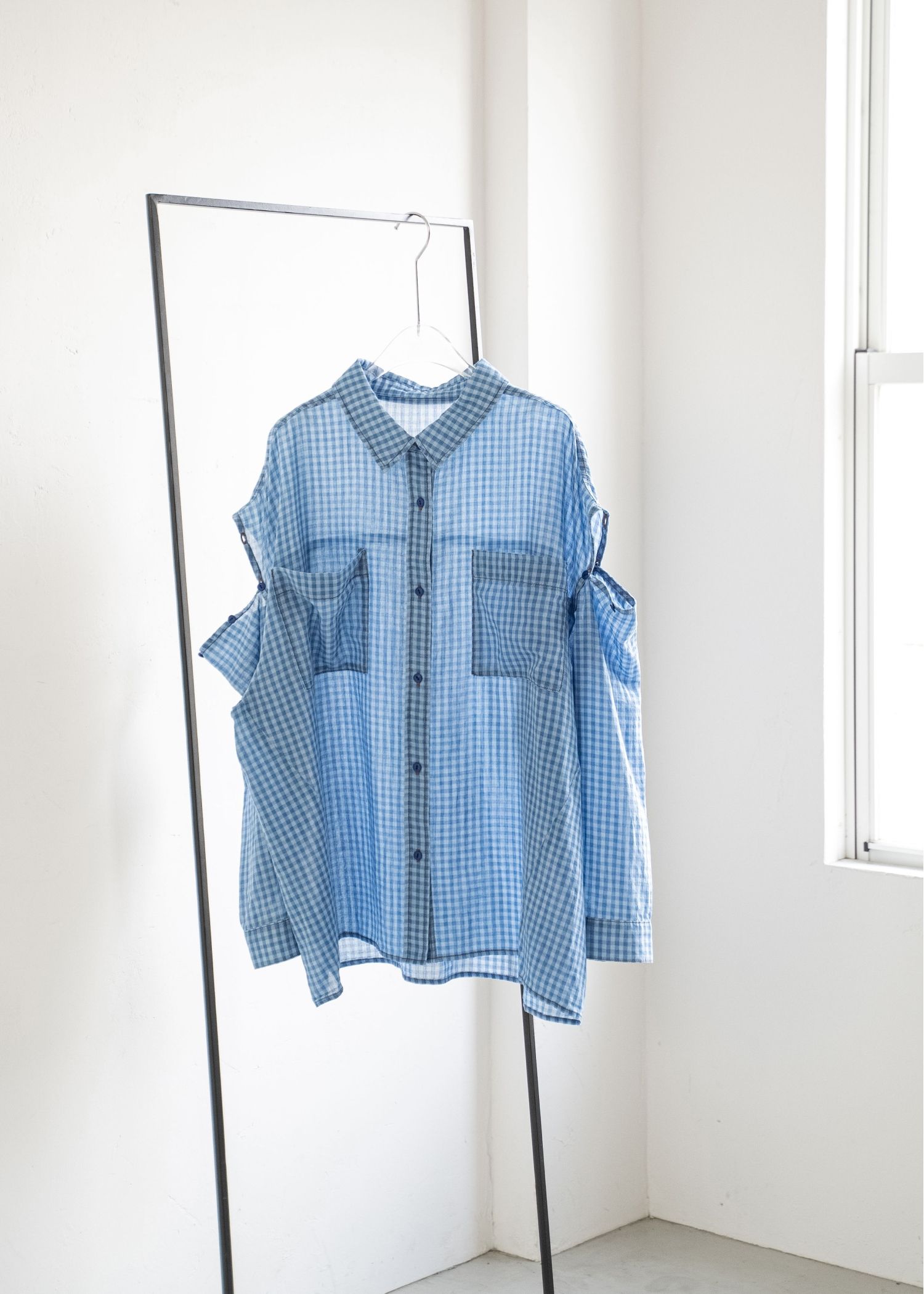 indigo gauze open shoulder oversize SH