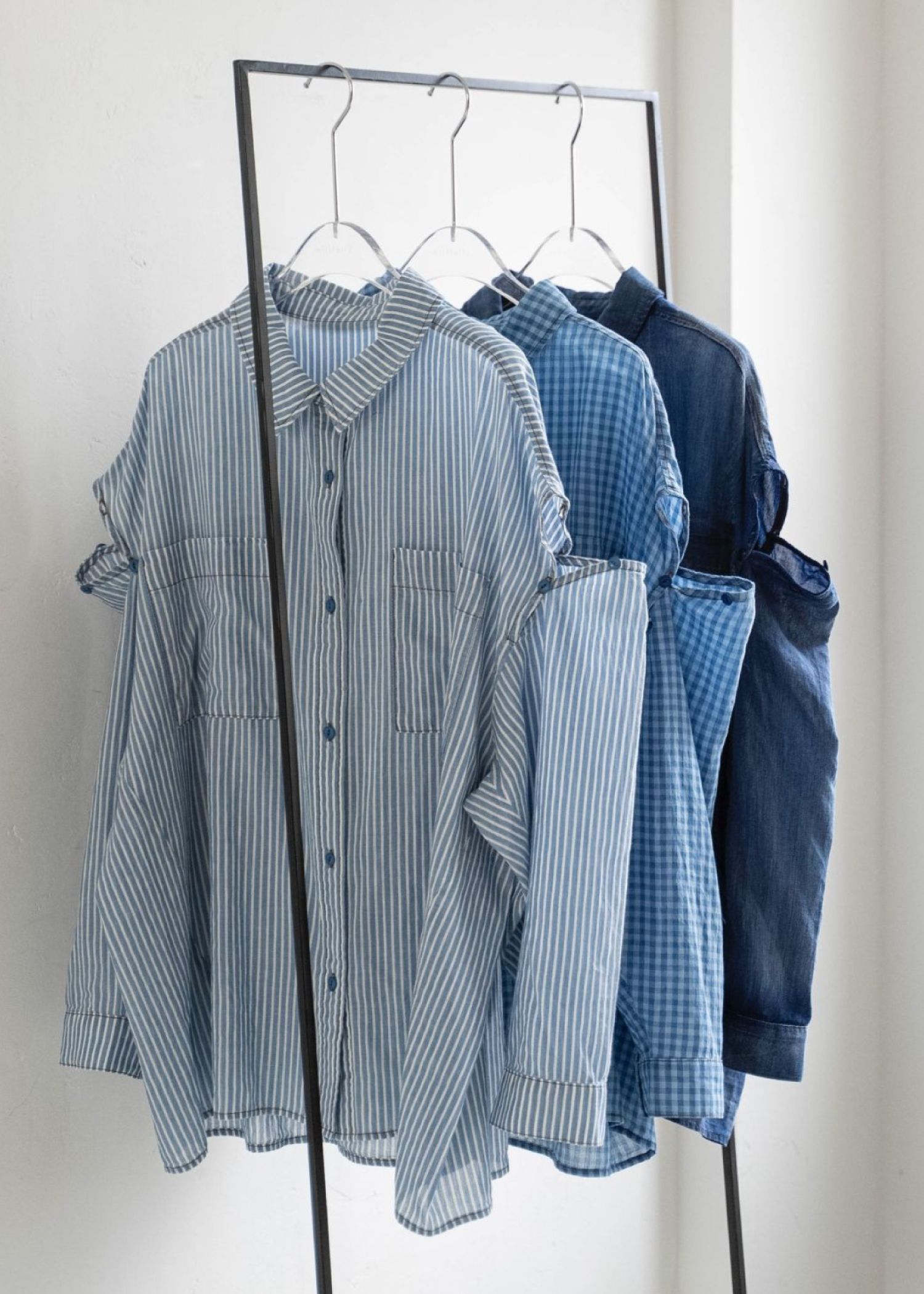 indigo gauze open shoulder oversize SH